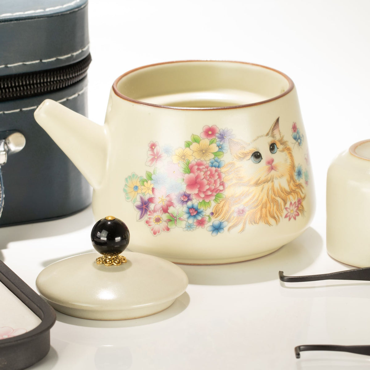 Cat Lover Travel Teapot Set & Two Cups | Ceramic Tea Set | Novelty Cat Gift | Birthday Gift for Her