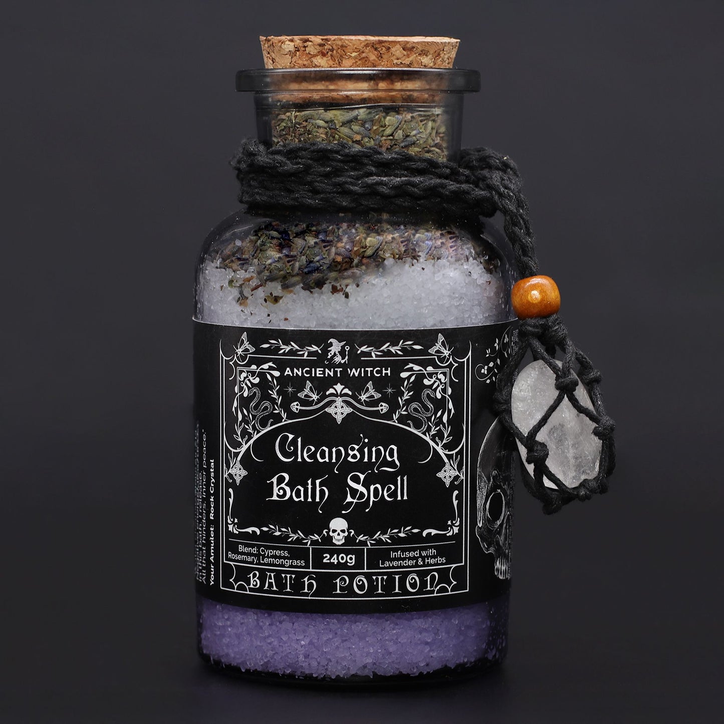 Witch Bath Spell Potion & Rock Crystal Amulet | Cleansing | Witchy Self-Care Gift