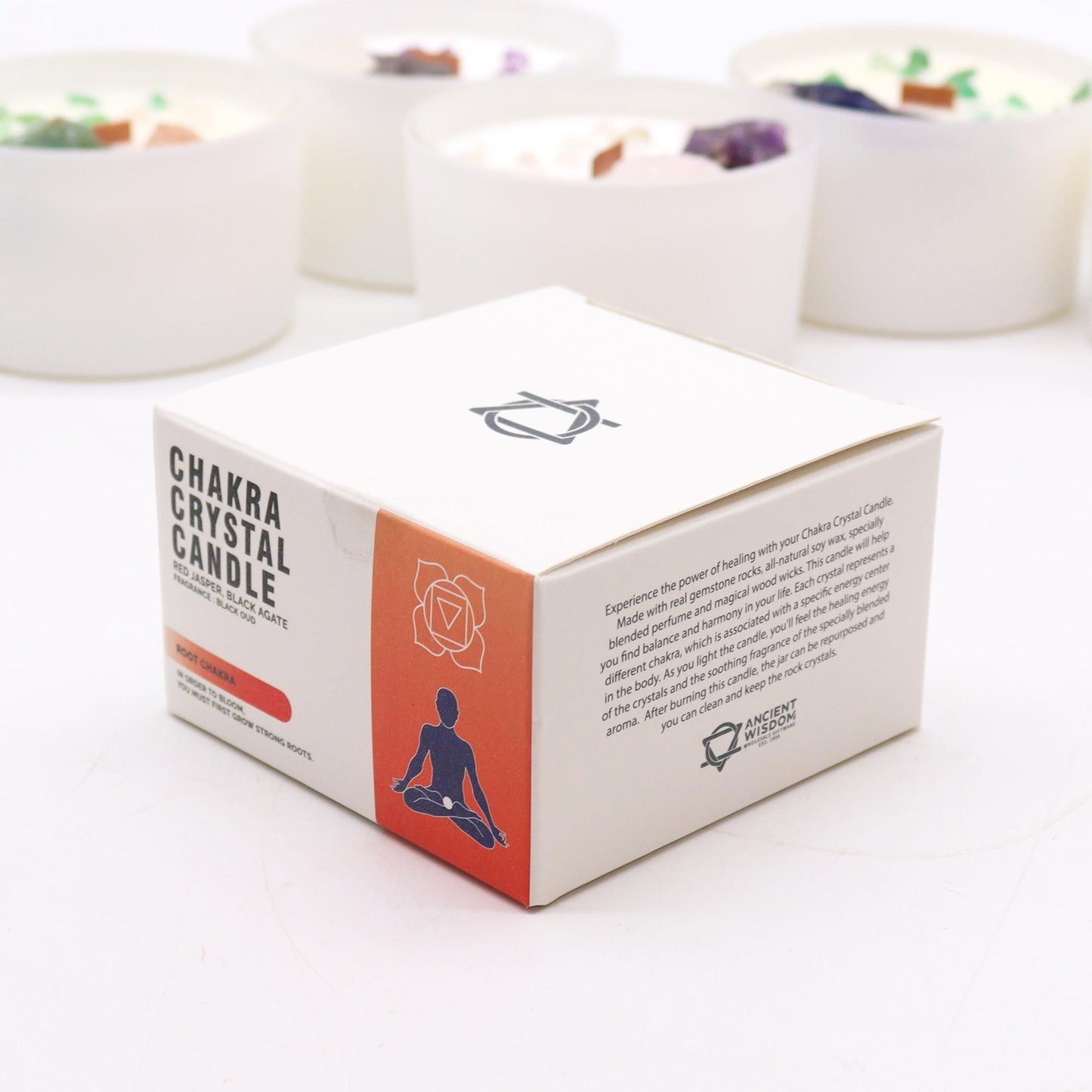 Root Chakra Crystal Candle | Black Oud | Red Jasper & Black Agate | Grounding Wellness Gift