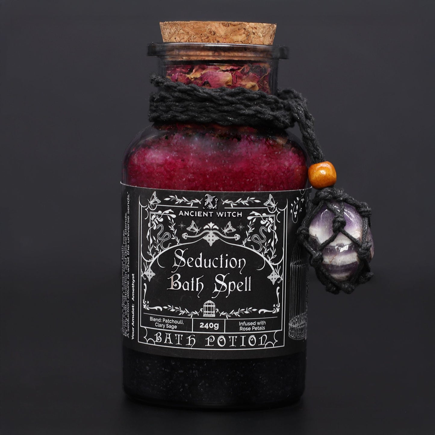 Witch Bath Spell Potion & Amethyst Crystal Amulet | Seduction | Witchy Self-Care Gift