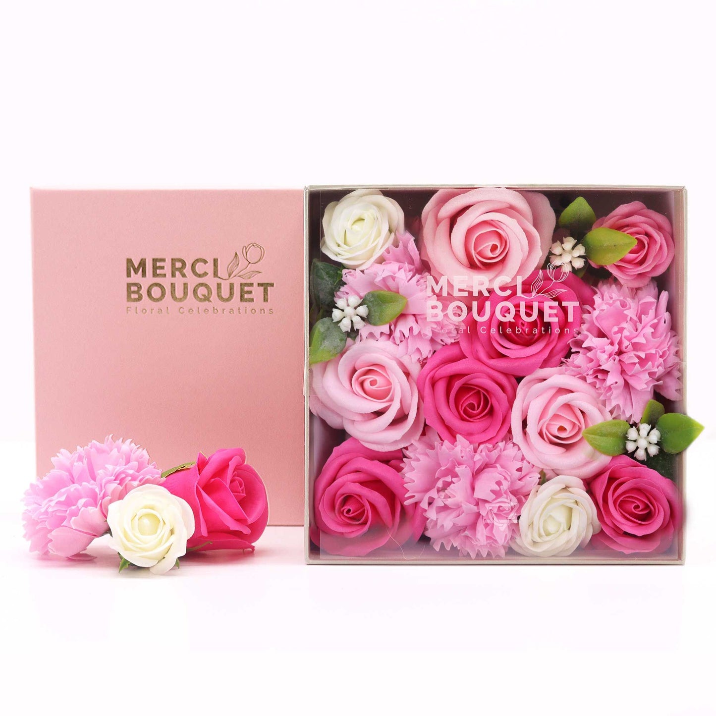 Baby Blessings Pink Soap Flower Square Gift Box | Baby Shower Gift | Amber & Calm