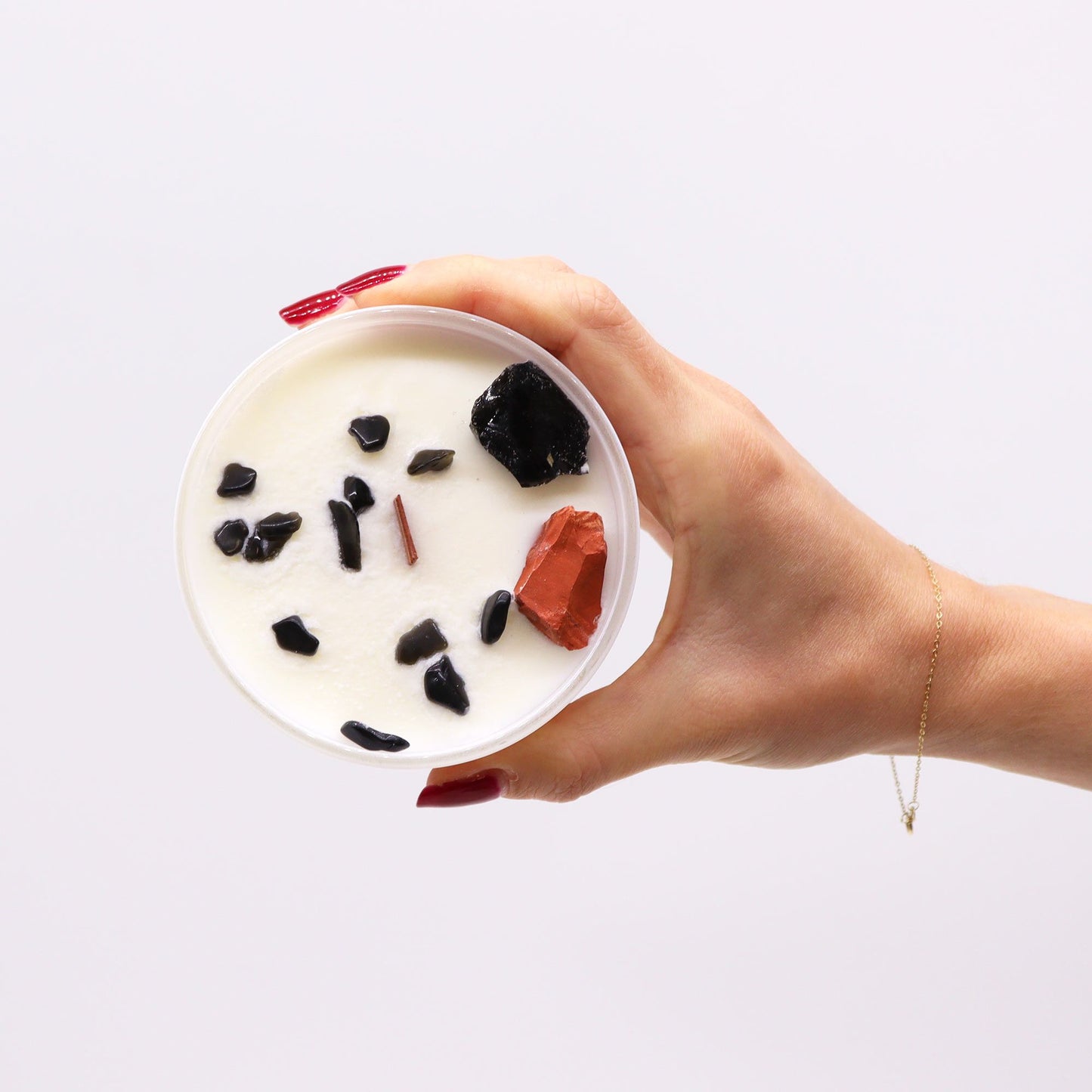 Root Chakra Crystal Candle | Black Oud | Red Jasper & Black Agate | Grounding Wellness Gift