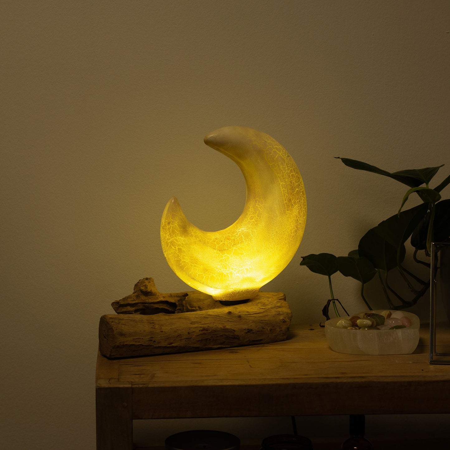 DriftGlow Crackle Half Moon Shade Lamp | Grey | Ambient Home Lighting | Wellness Gift
