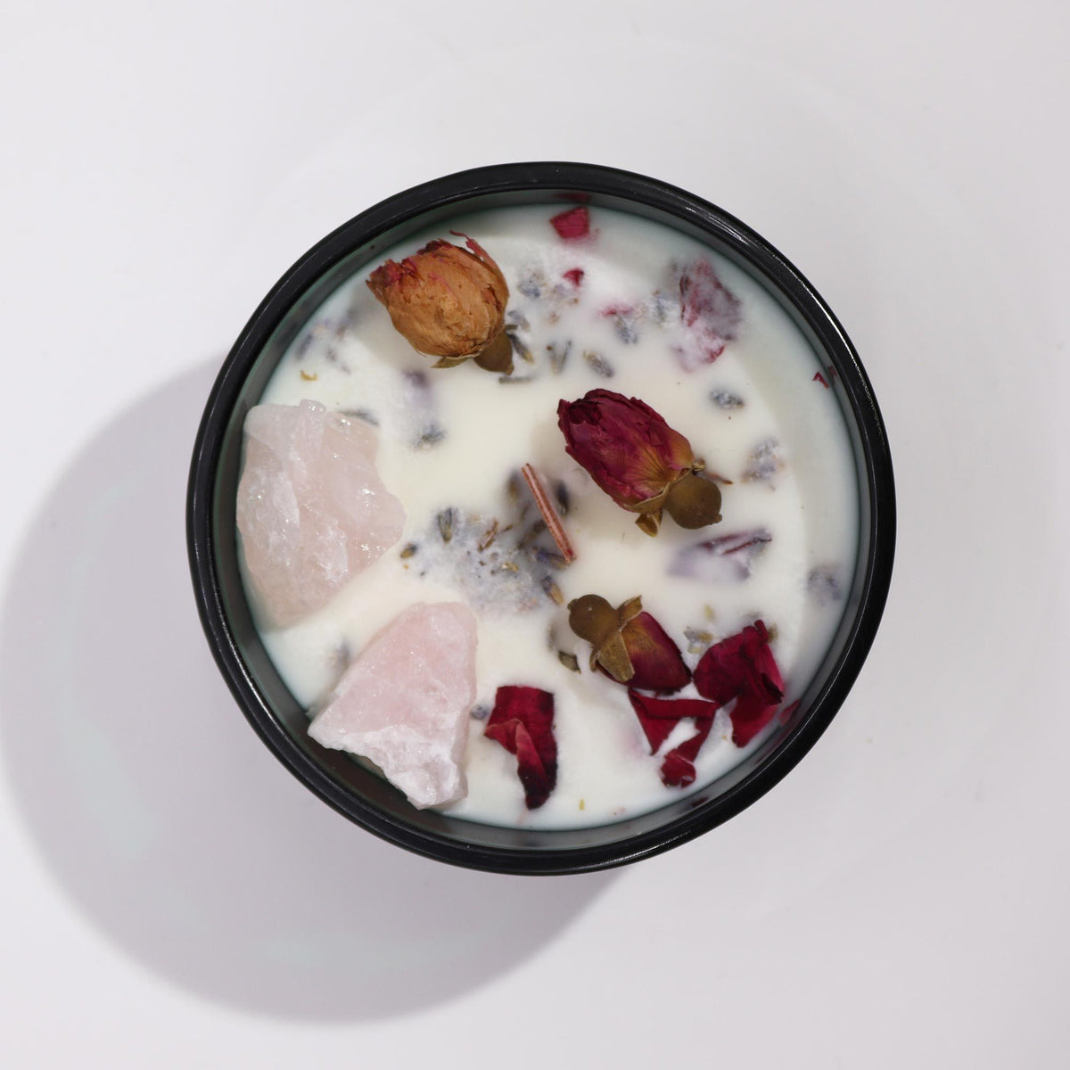 The Lovers Crystal Magic Candle | Rose Meadow | Rose Quartz & Rose Flowers | Romantic Tarot Valentine Gift