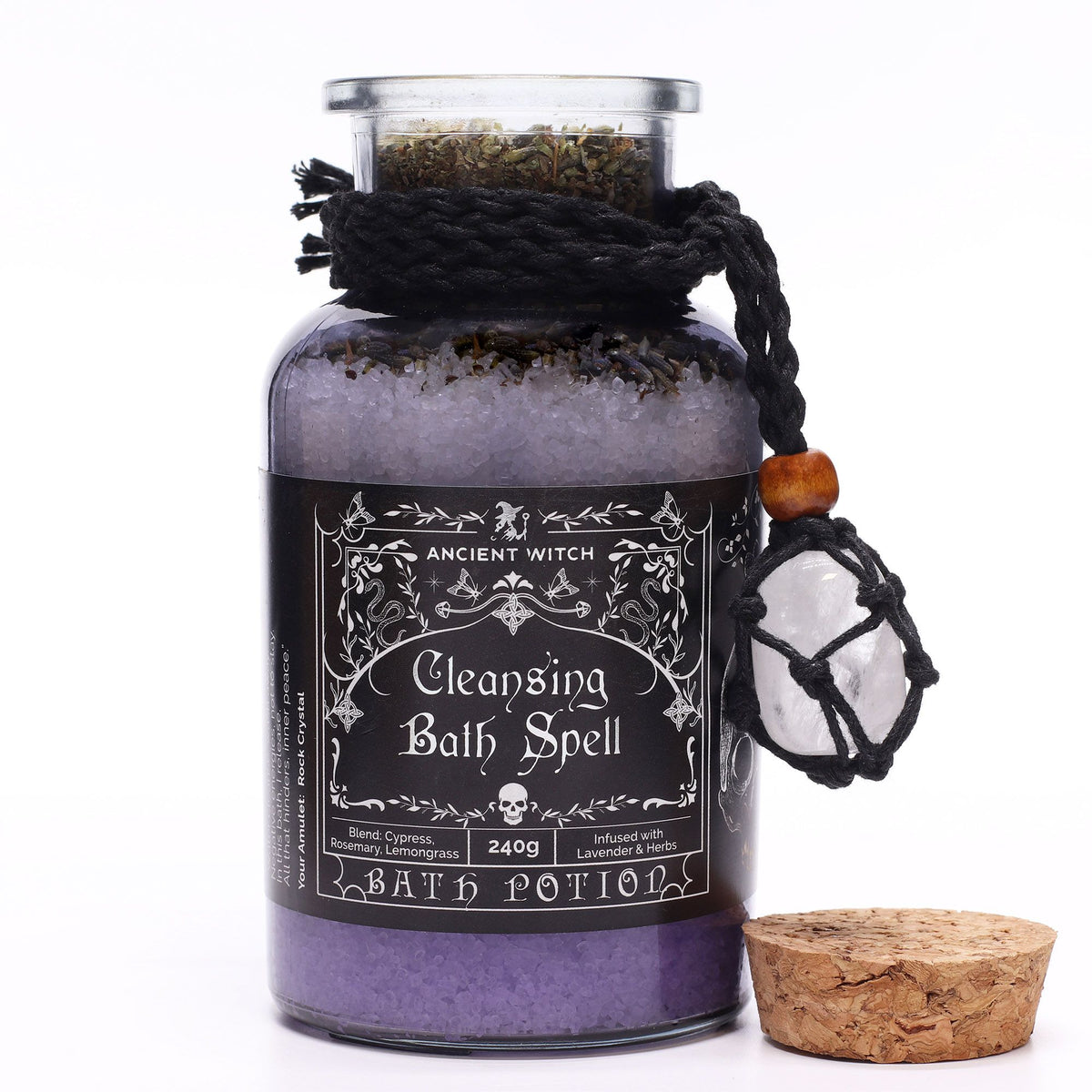 Witch Bath Spell Potion & Rock Crystal Amulet | Cleansing | Witchy Self-Care Gift