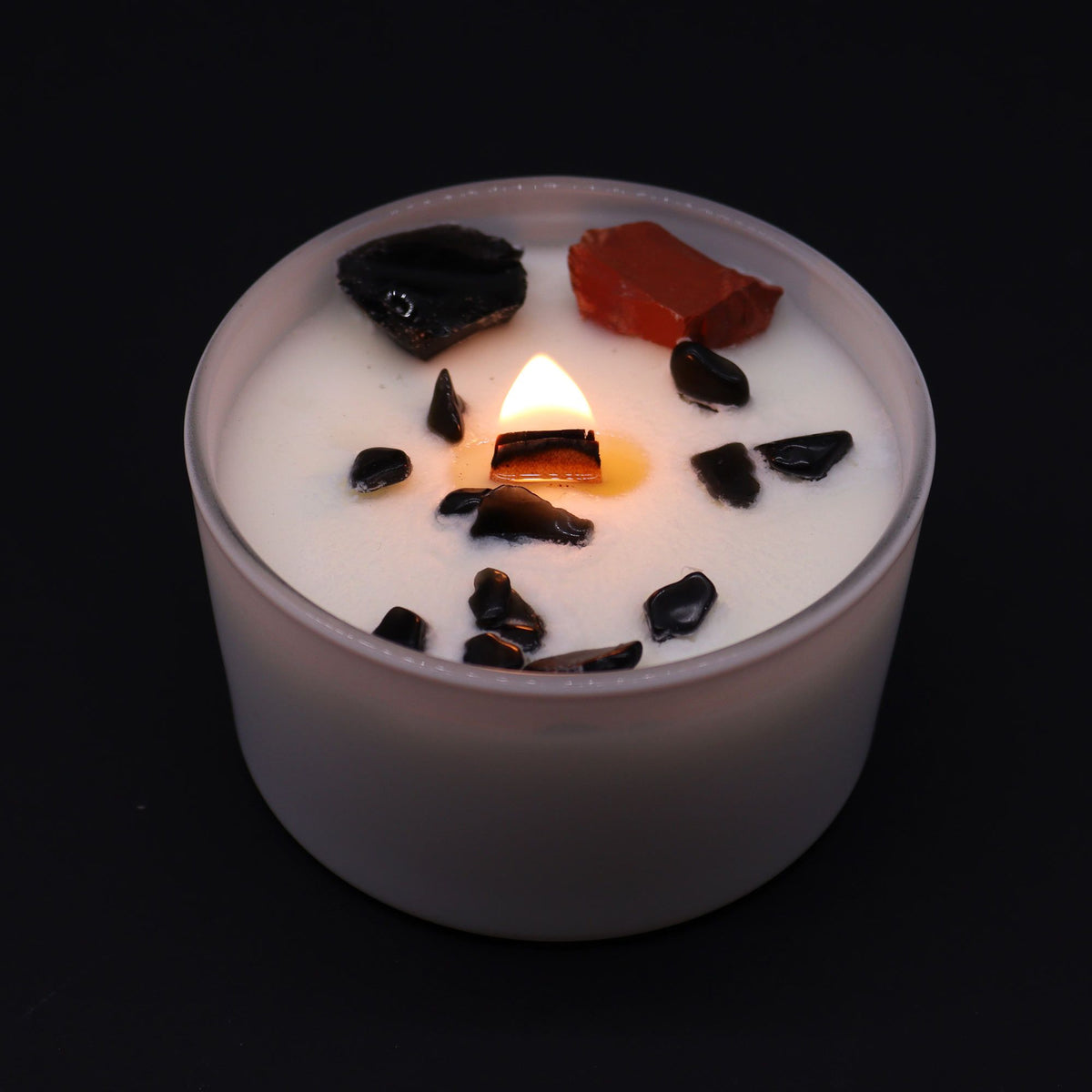Root Chakra Crystal Candle | Black Oud | Red Jasper & Black Agate | Grounding Wellness Gift