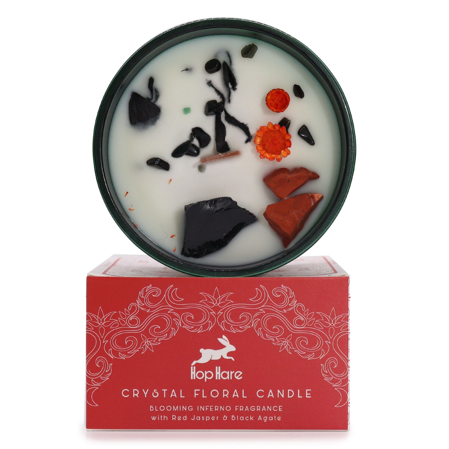 The Devil Crystal Magic Candle | Blooming Inferno | Red Jasper & Black Agate | Dark Tarot Halloween Gift