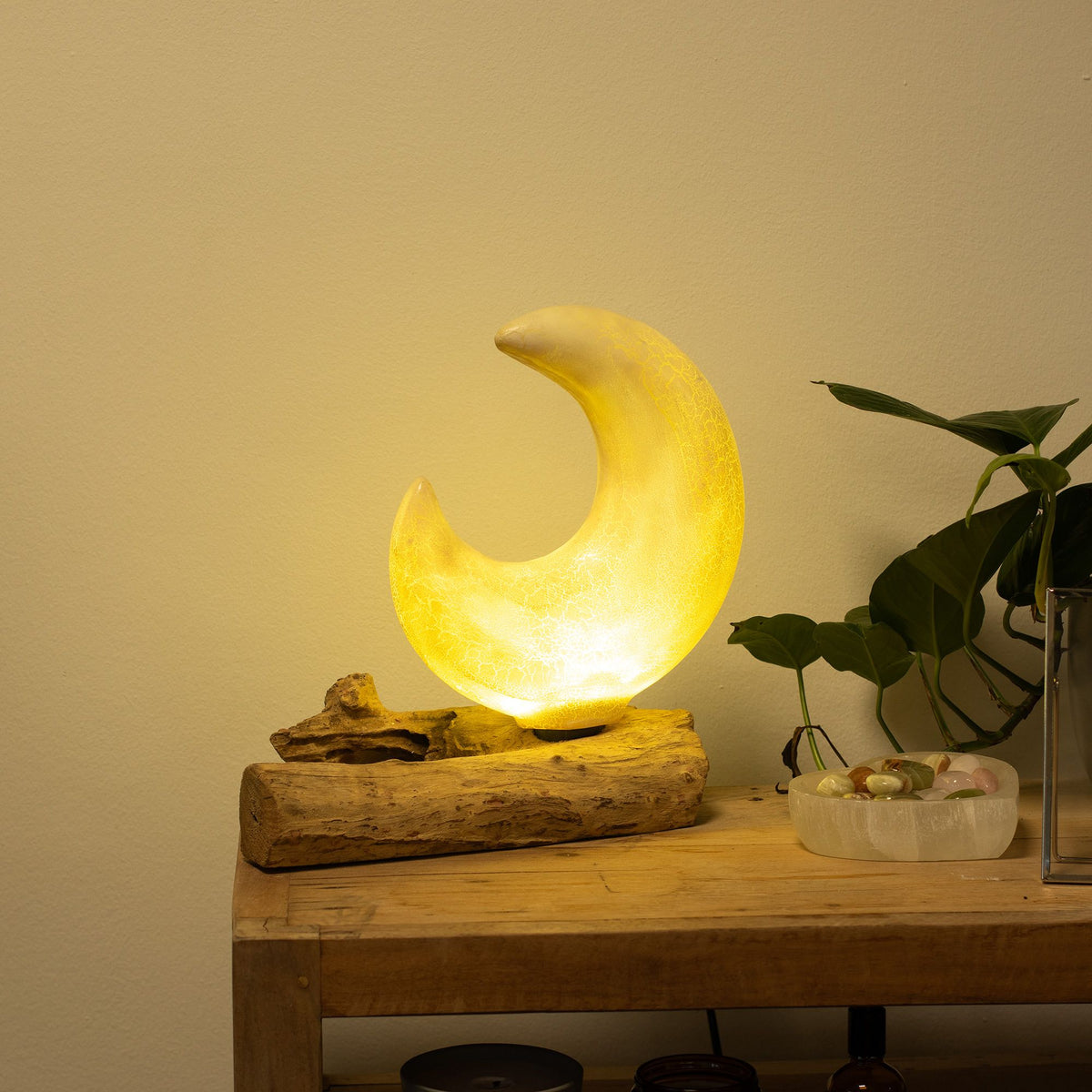 DriftGlow Crackle Half Moon Shade Lamp | Grey | Ambient Home Lighting | Wellness Gift