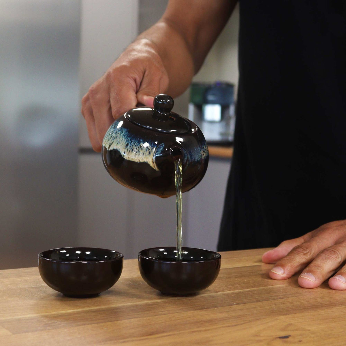 Black Glaze Ceramic Tea Set — Teapot & 2 Cups | Gongfu Style