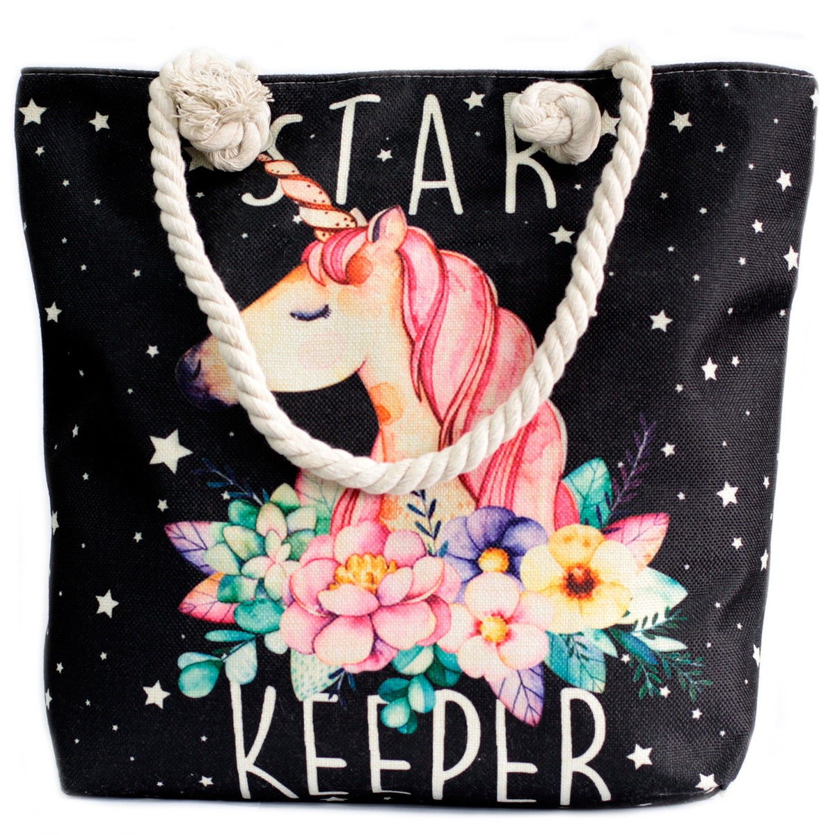 Rope Handle Tote Bag | Star Keeper Unicorn Print | Canvas Shoulder Bag