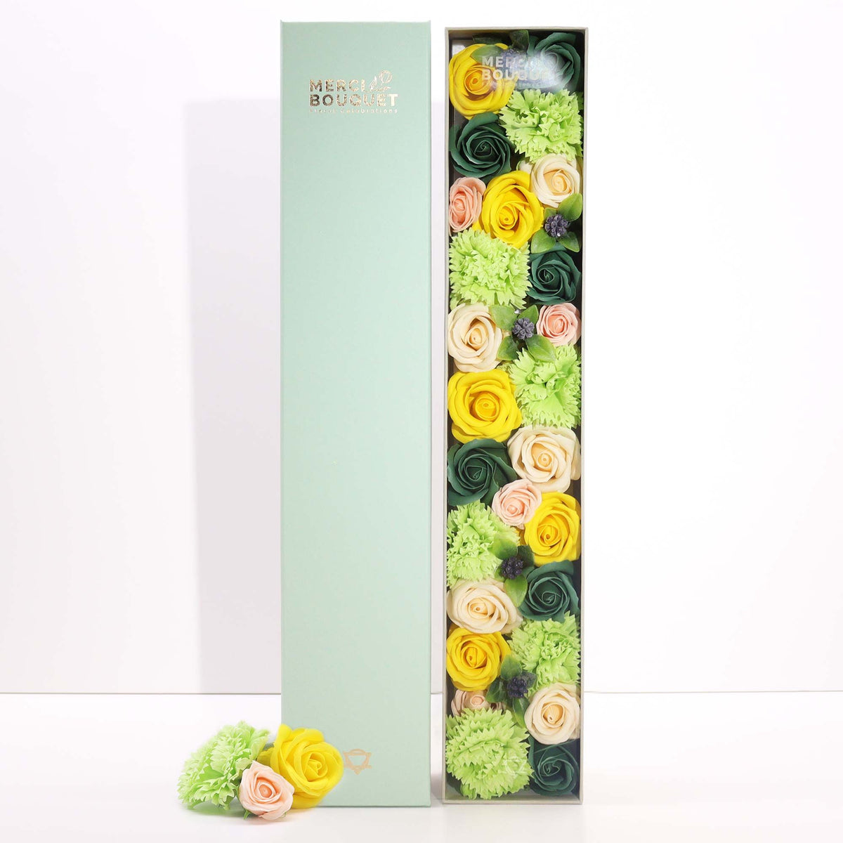 Spring Celebrations Soap Flower Extra Long Gift Box | Yellow & Green | Luxury Floral Gift
