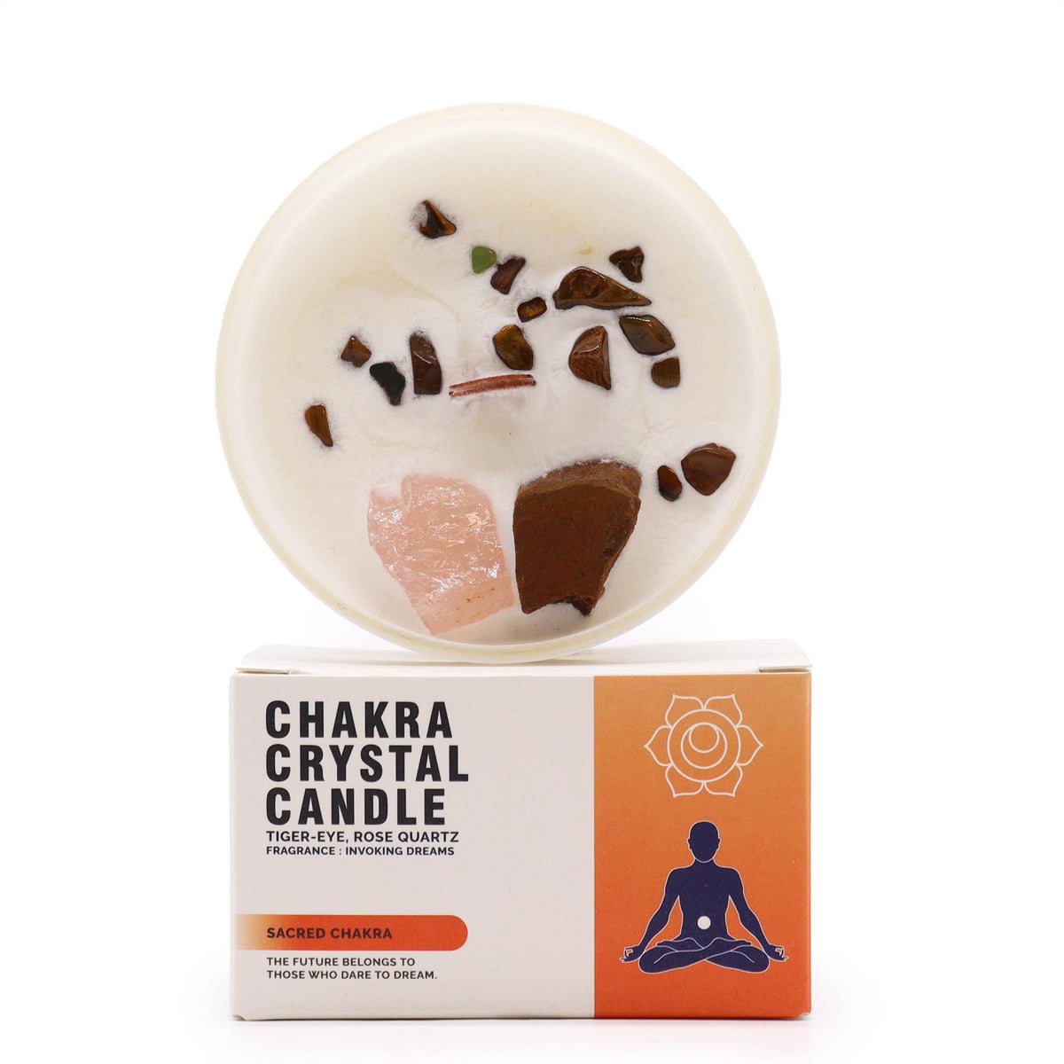 Sacral Chakra Crystal Candle | Invoking Dreams | Tiger Eye & Rose Quartz | Creativity & Passion Gift