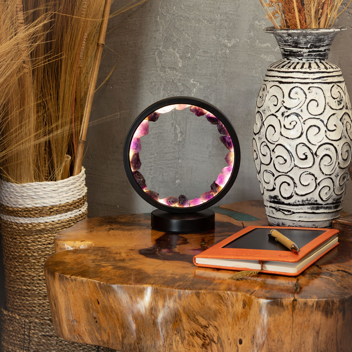 Amethyst Gemstone Halo Lamp | Natural Crystal Ring Light | USB | Zen Spirit | Meditation & Home Decor