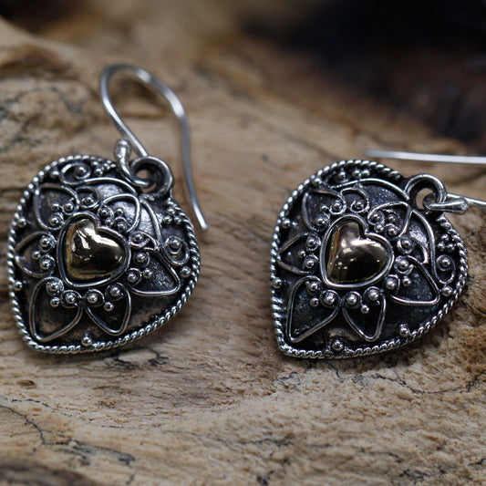 Mandala Hearts Earrings — 18k Gold & 925 Silver | Handmade in Indonesia