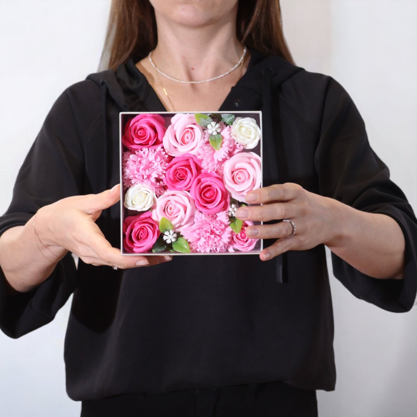 Baby Blessings Pink Soap Flower Square Gift Box | Baby Shower Gift | Amber & Calm