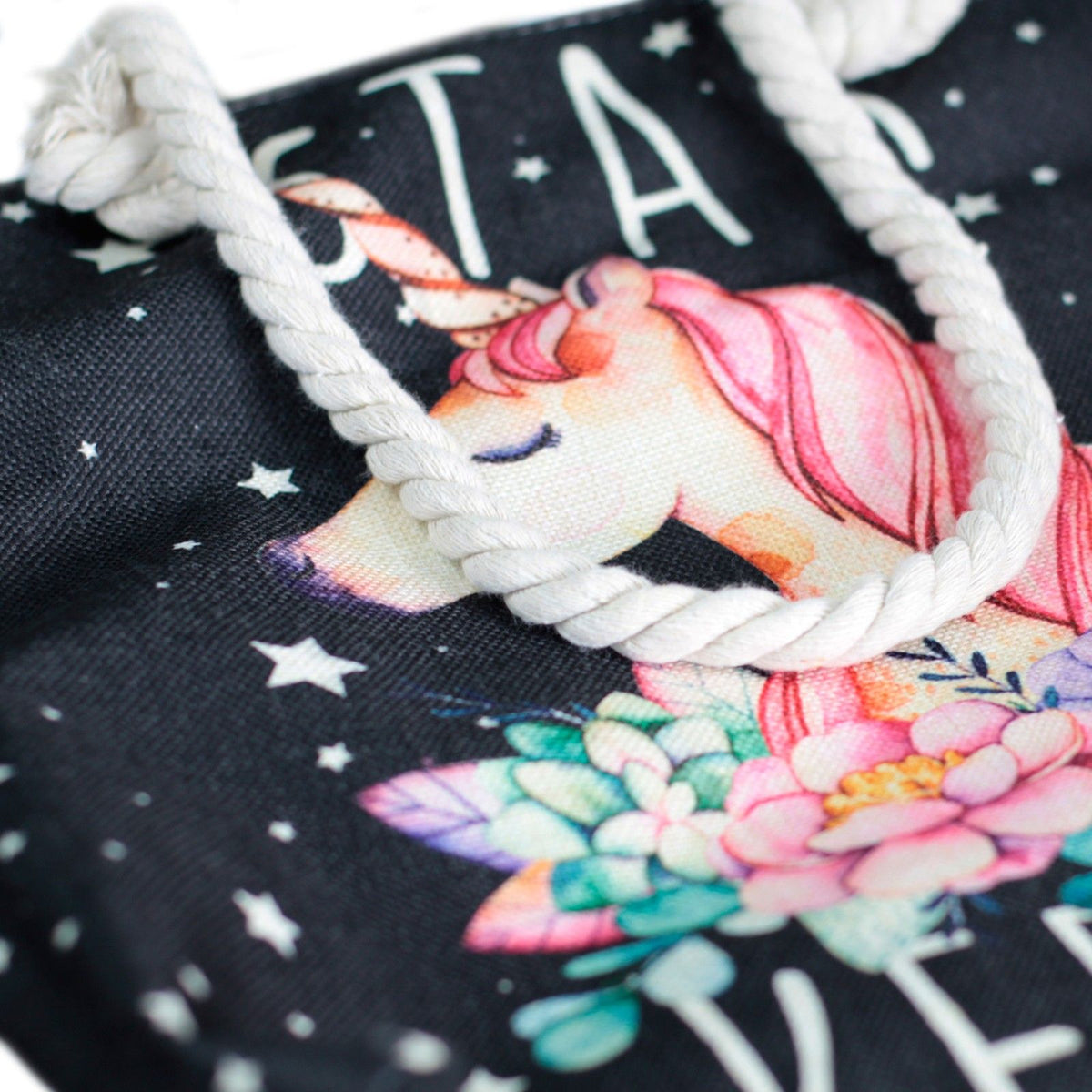 Rope Handle Tote Bag | Star Keeper Unicorn Print | Canvas Shoulder Bag