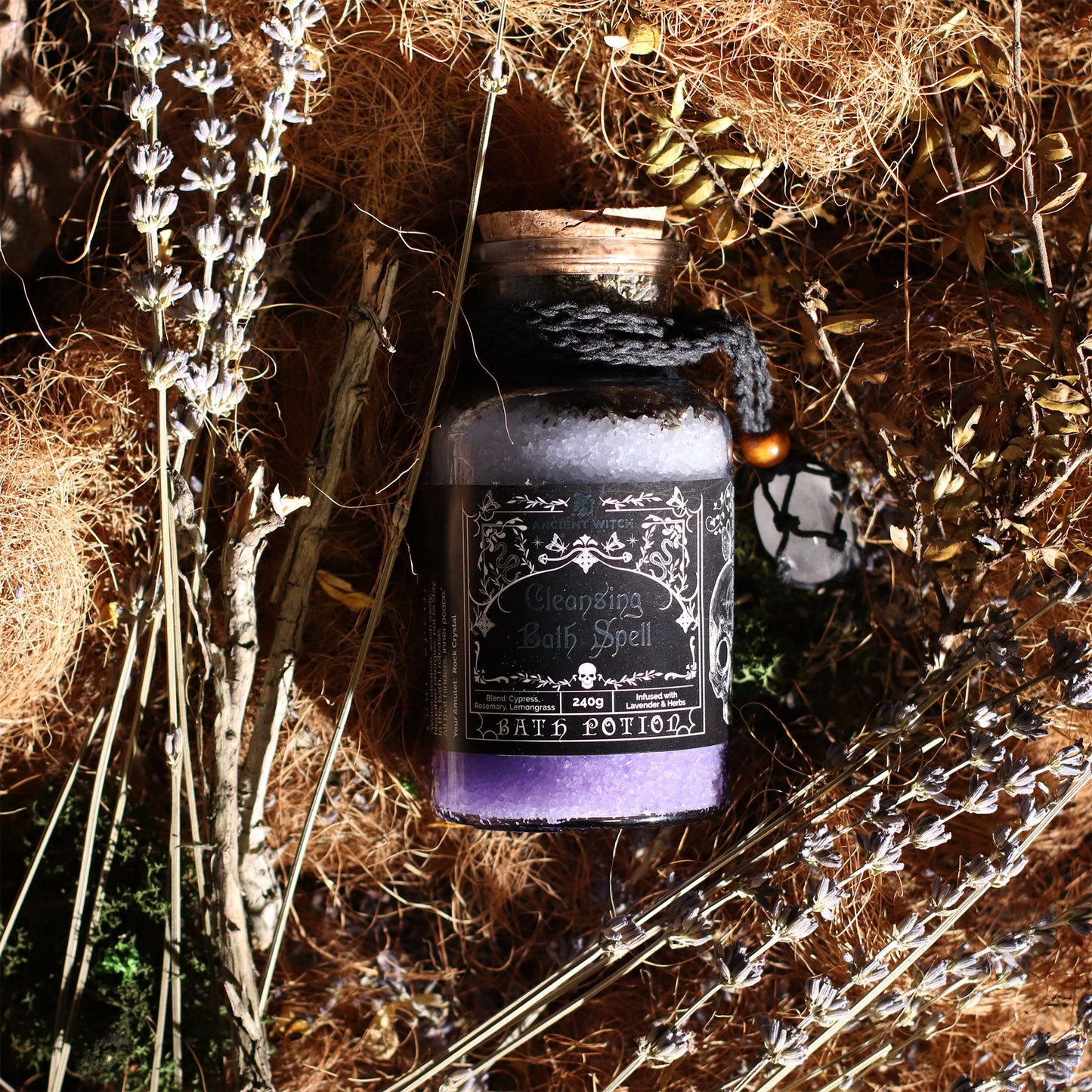 Witch Bath Spell Potion & Rock Crystal Amulet | Cleansing | Witchy Self-Care Gift