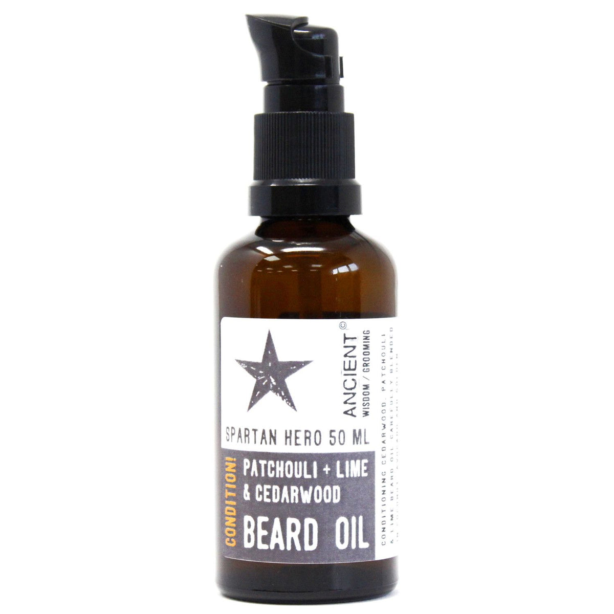 Spartan Hero Beard Oil | Patchouli, Lime & Cedarwood | Coconut & Jojoba | 50ml | Amber & Calm