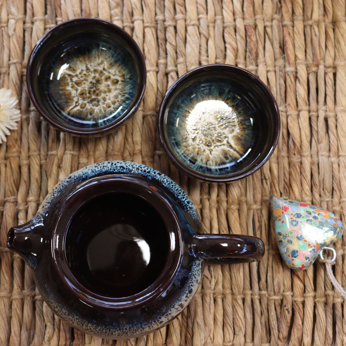 Black Glaze Ceramic Tea Set — Teapot & 2 Cups | Gongfu Style