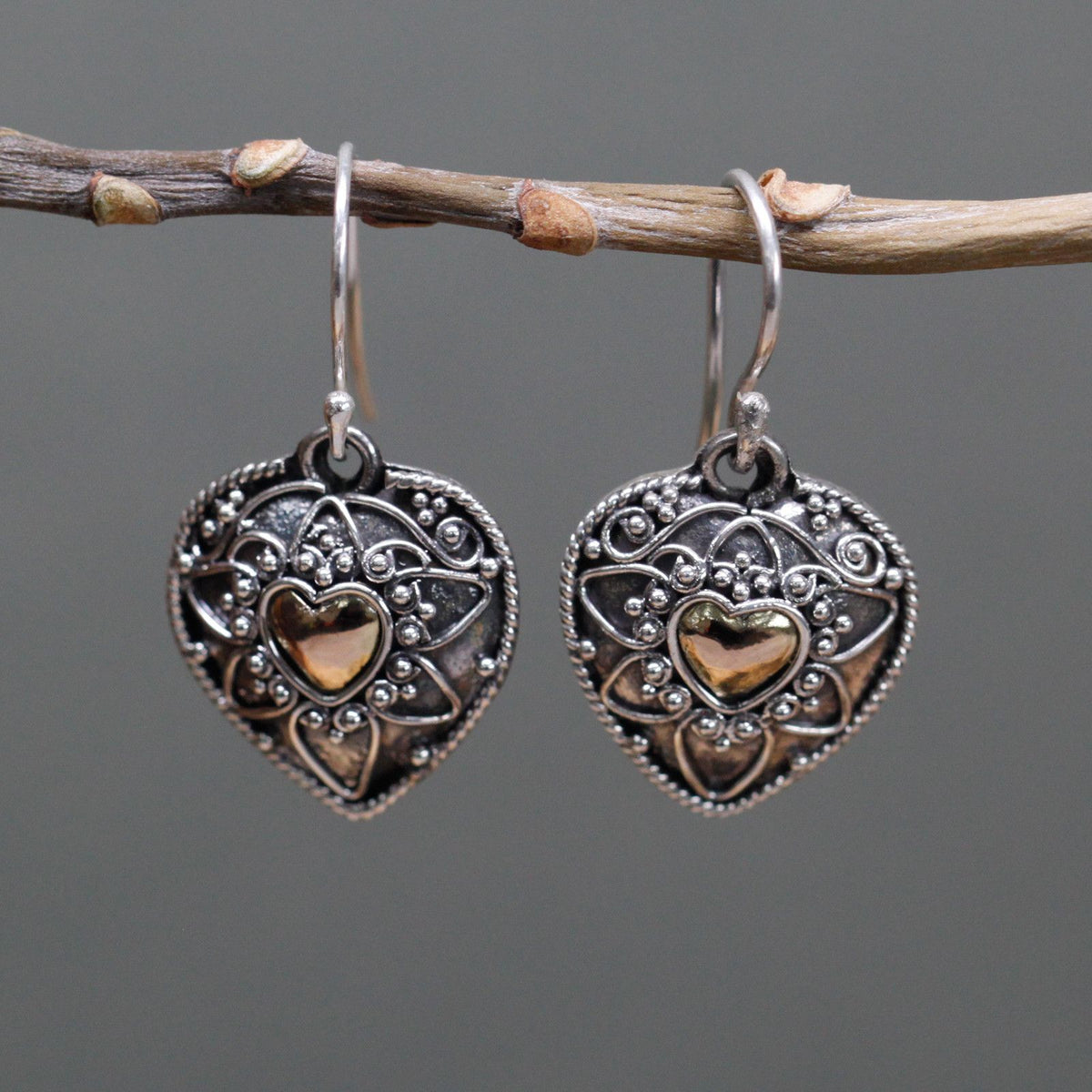 Mandala Hearts Earrings — 18k Gold & 925 Silver | Handmade in Indonesia
