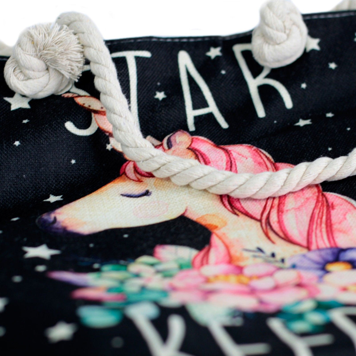 Rope Handle Tote Bag | Star Keeper Unicorn Print | Canvas Shoulder Bag