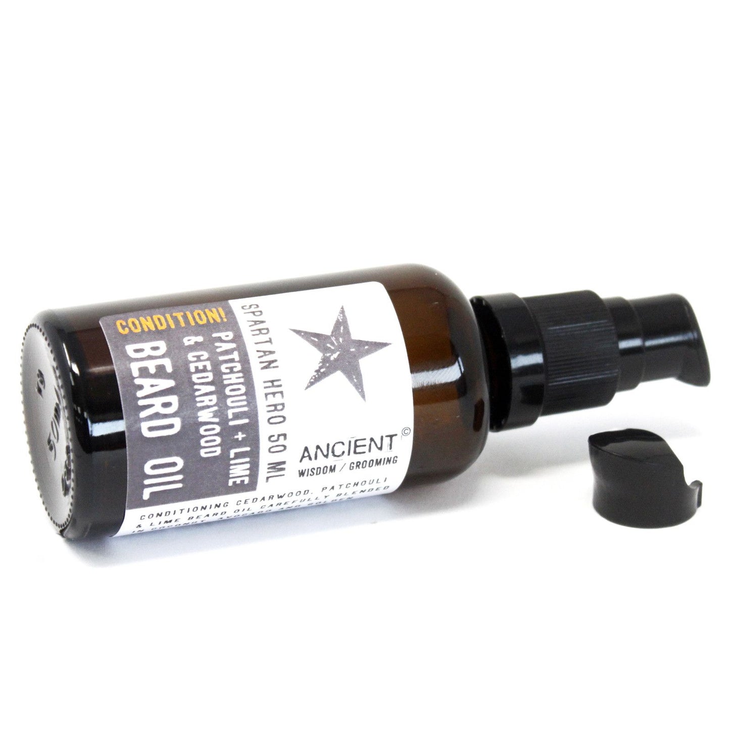 Spartan Hero Beard Oil | Patchouli, Lime & Cedarwood | Coconut & Jojoba | 50ml | Amber & Calm