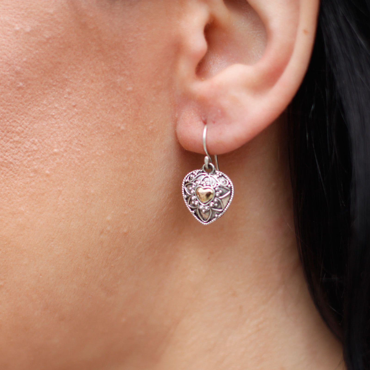 Mandala Hearts Earrings — 18k Gold & 925 Silver | Handmade in Indonesia