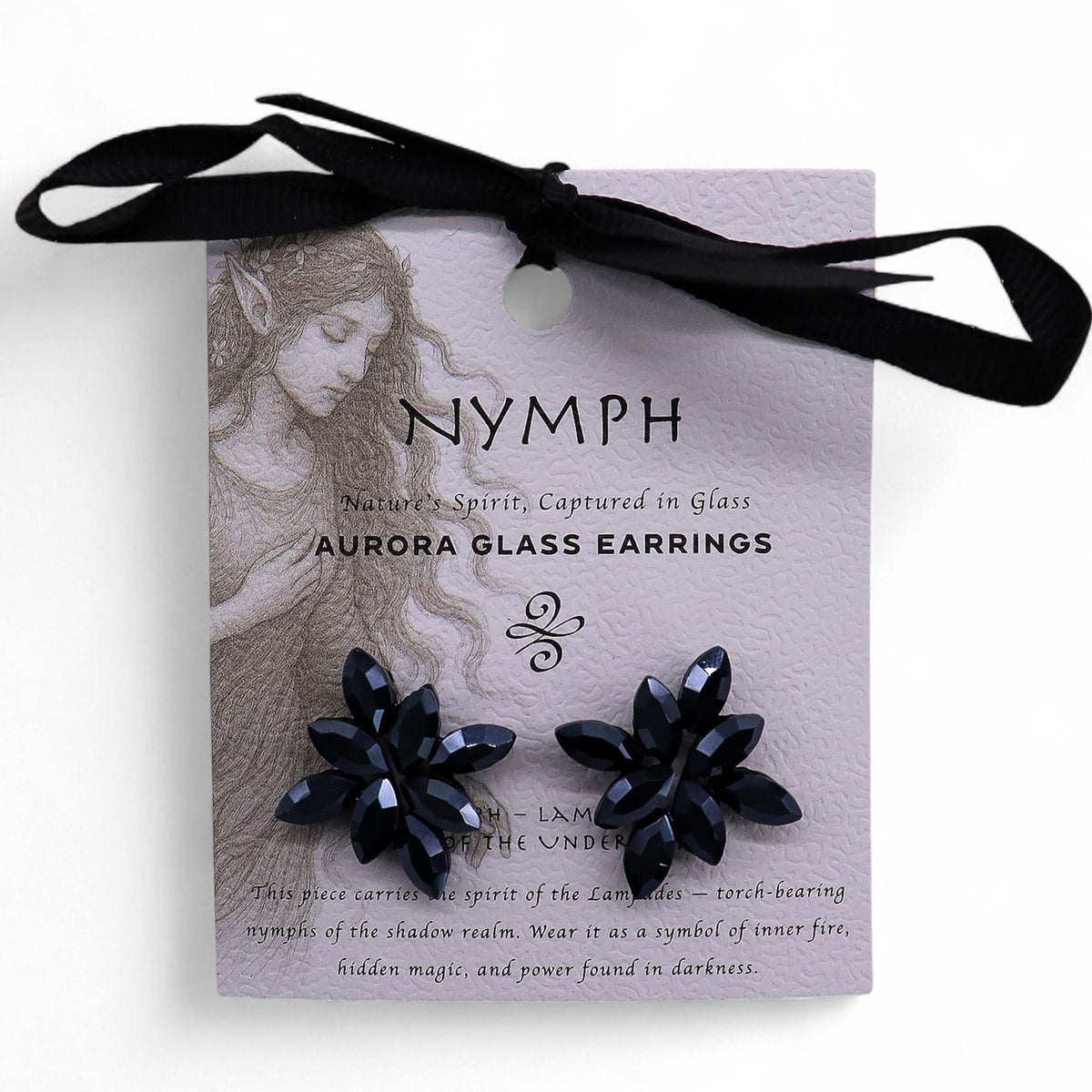 Jet Black Vintage Glass Flower Earrings