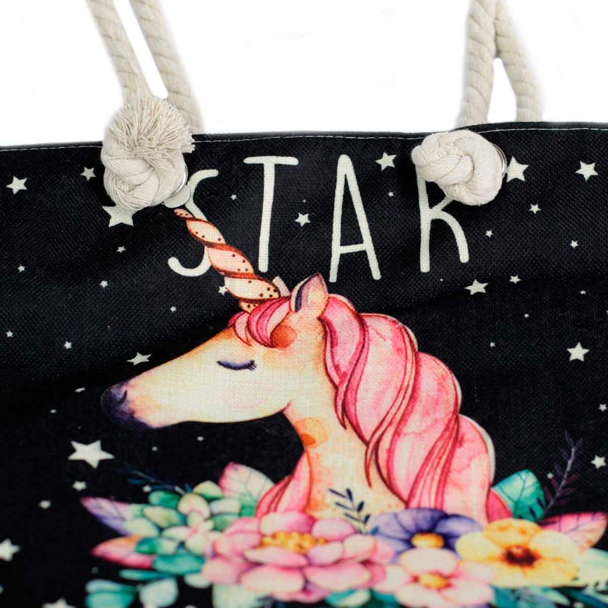 Rope Handle Tote Bag | Star Keeper Unicorn Print | Canvas Shoulder Bag