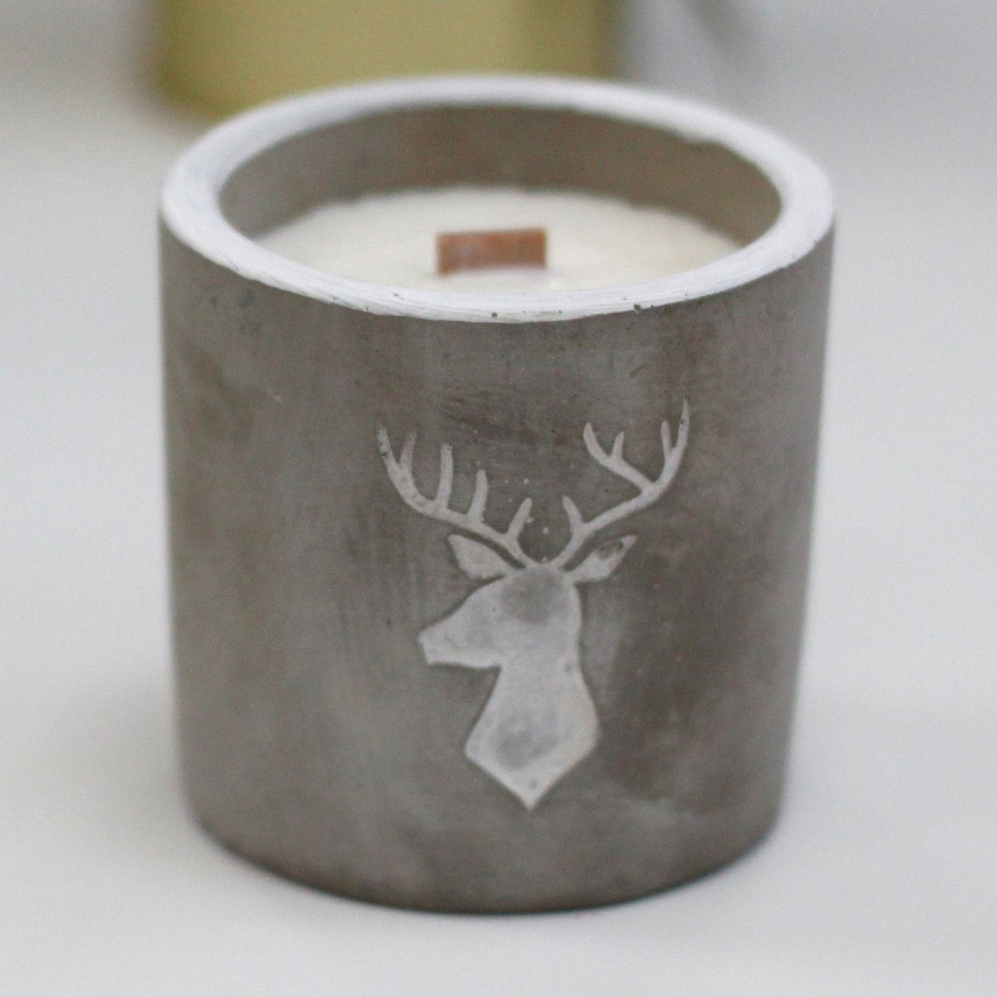 Whiskey & Woodsmoke Concrete Candle | Wooden Wick | Stag Head | Medium Pot | Amber & Calm