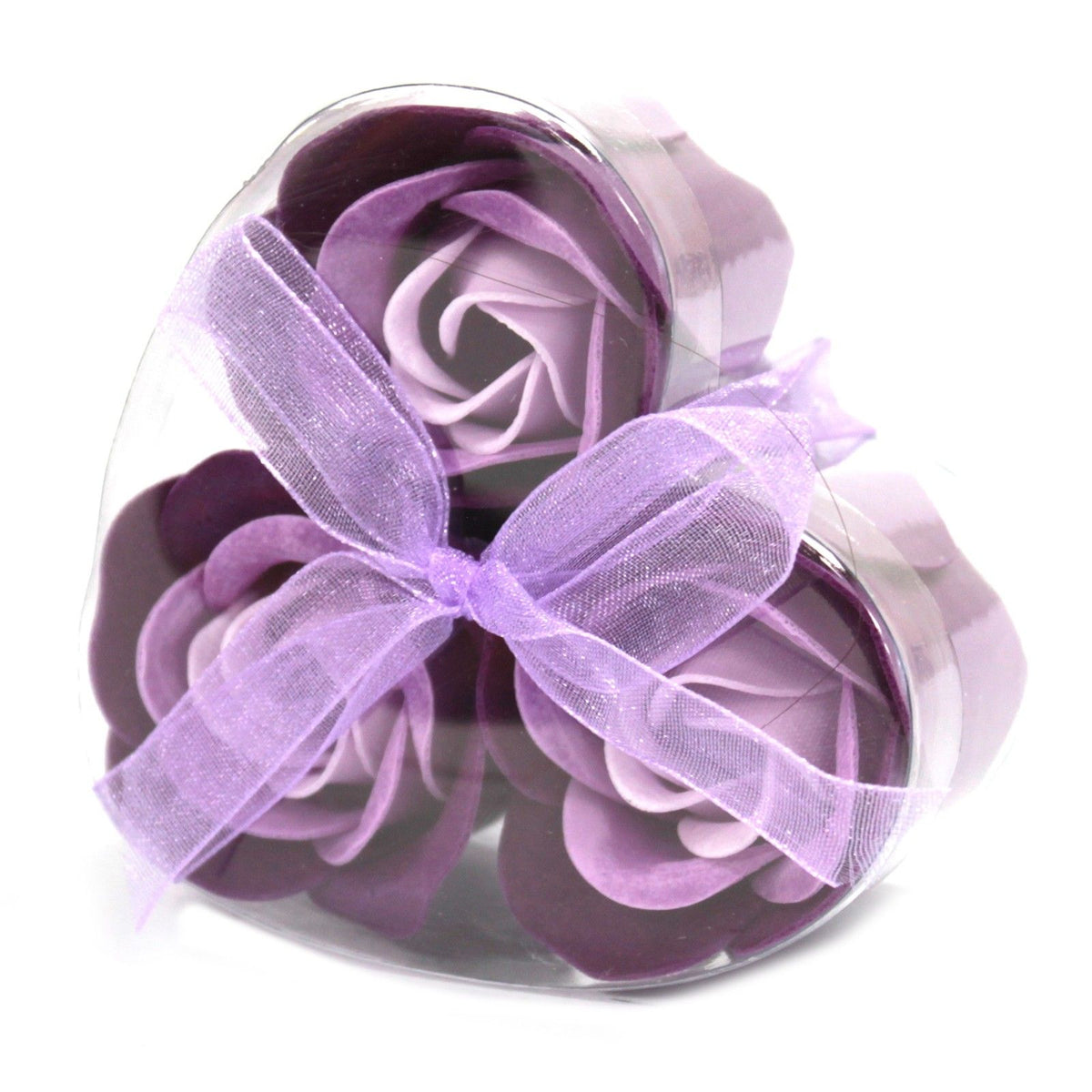 Lavender Rose Soap Flowers | Heart Gift Box | Set of 3 | Bath & Beauty Stocking Filler