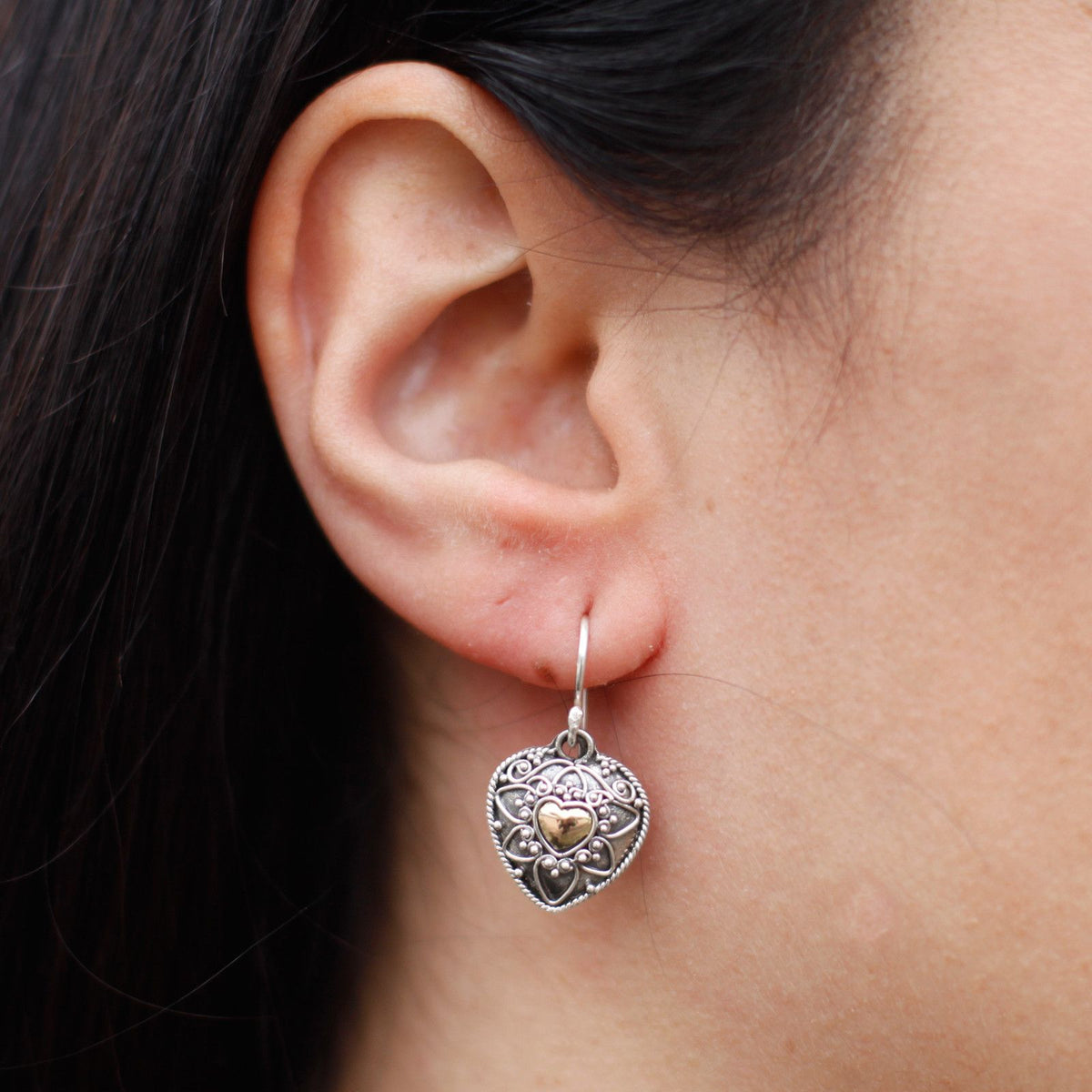 Mandala Hearts Earrings — 18k Gold & 925 Silver | Handmade in Indonesia