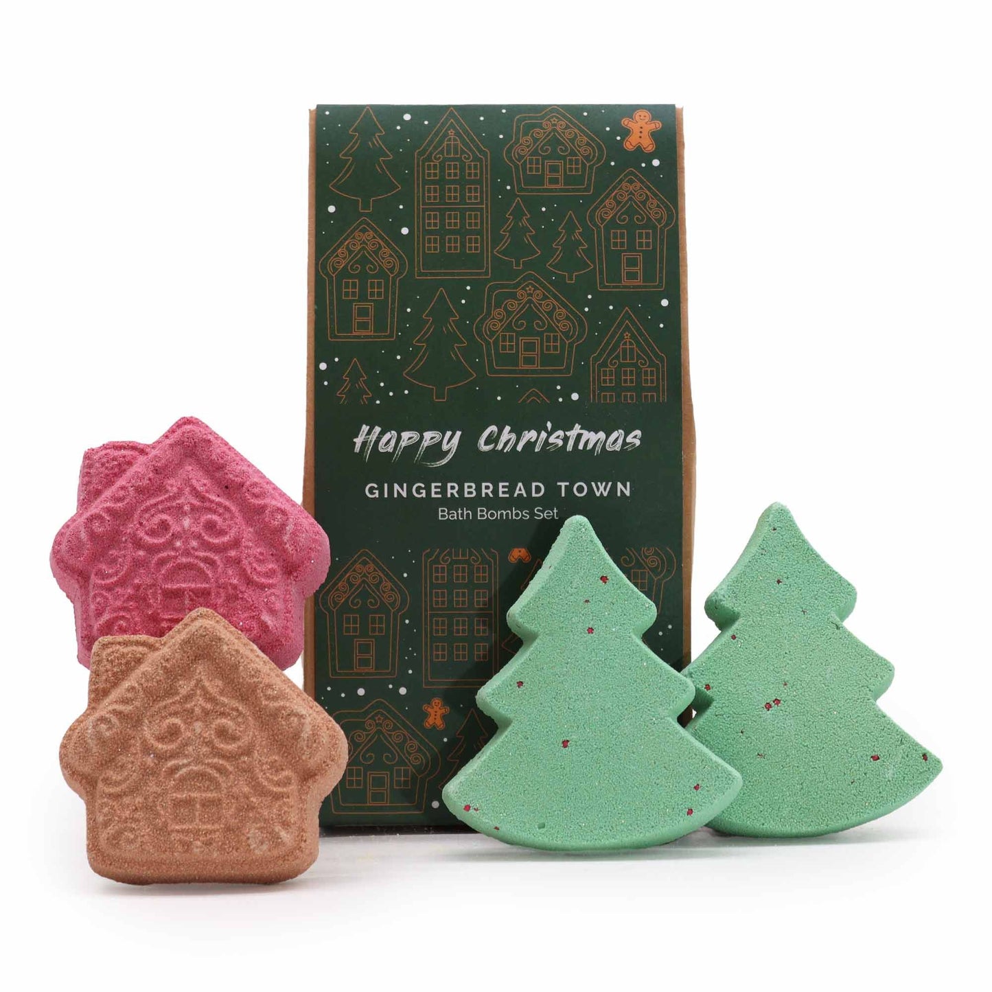 Gingerbread Town Christmas Bath Bomb Gift Pack | 4 Festive Bath Bombs | Luxury Christmas Gift