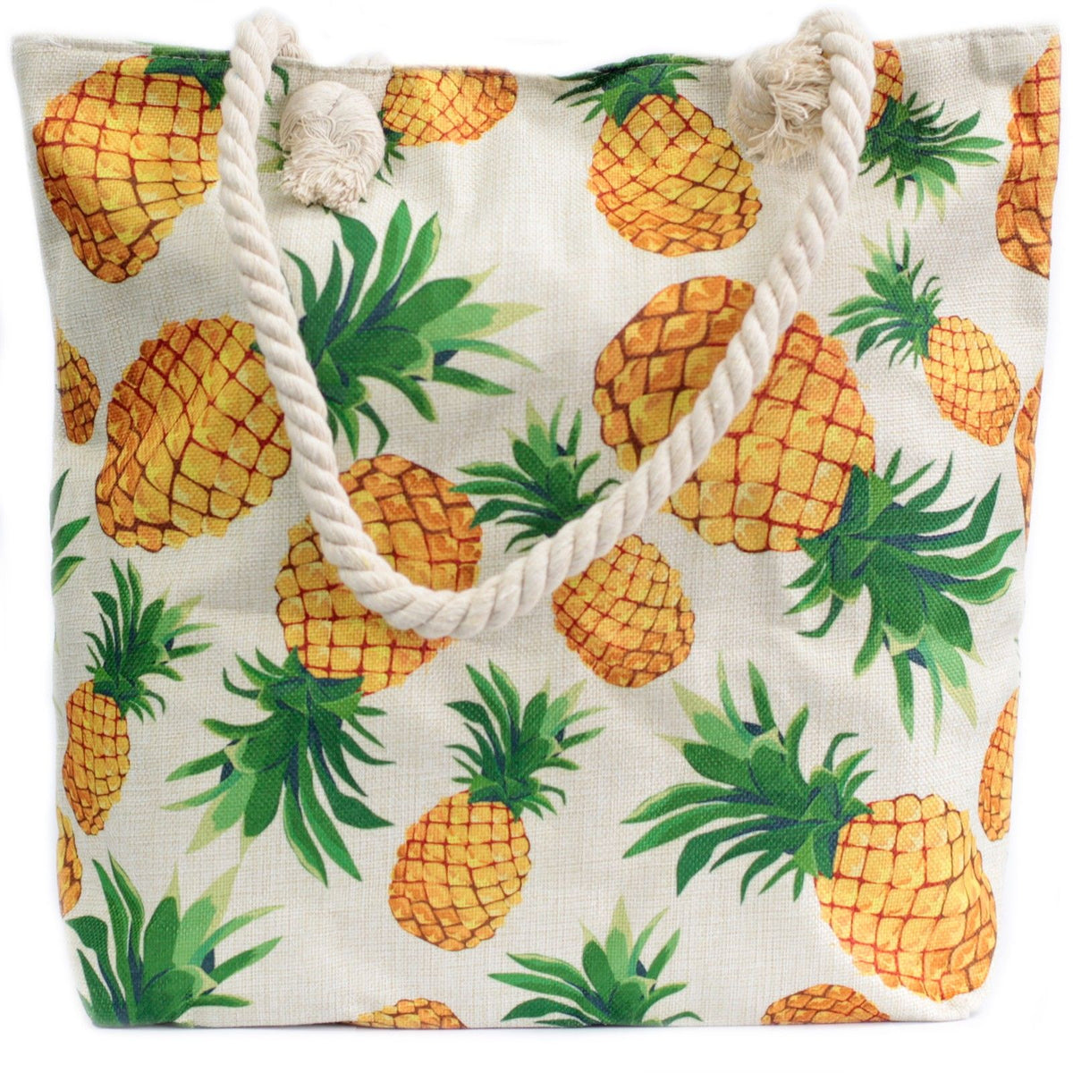 Rope Handle Tote Bag | Pineapple Print | Canvas Beach & Shoulder Bag