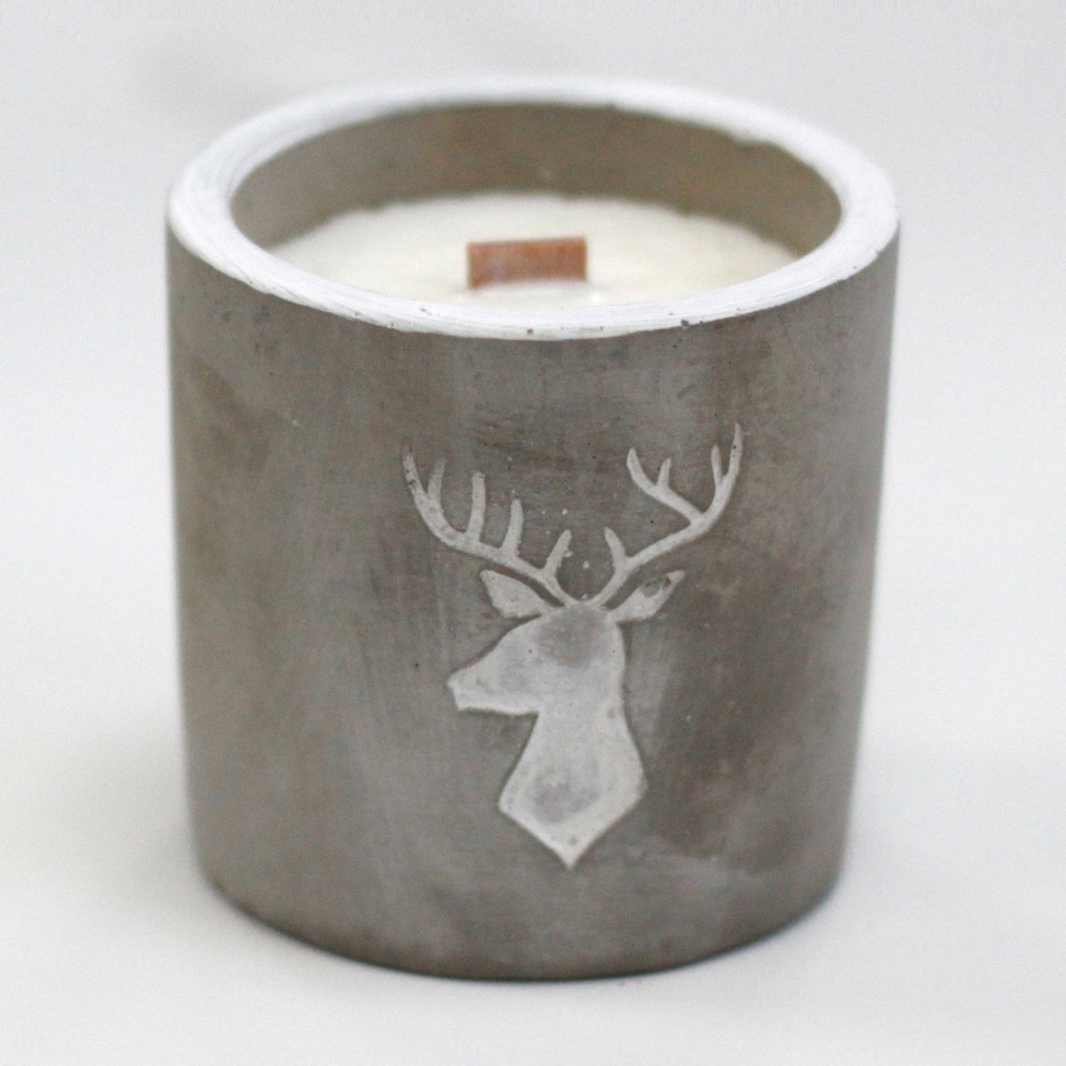 Whiskey & Woodsmoke Concrete Candle | Wooden Wick | Stag Head | Medium Pot | Amber & Calm