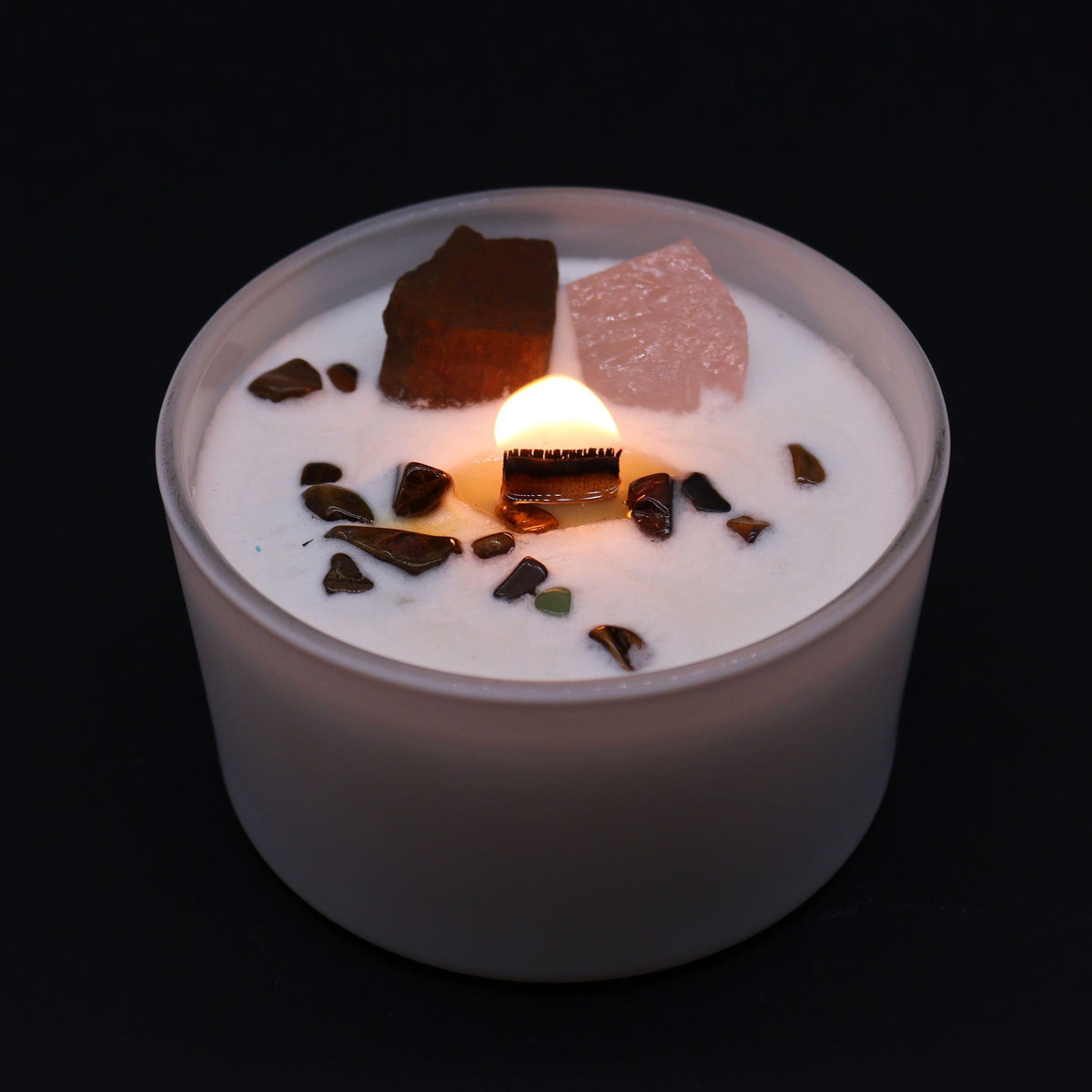 Sacral Chakra Crystal Candle | Invoking Dreams | Tiger Eye & Rose Quartz | Creativity & Passion Gift