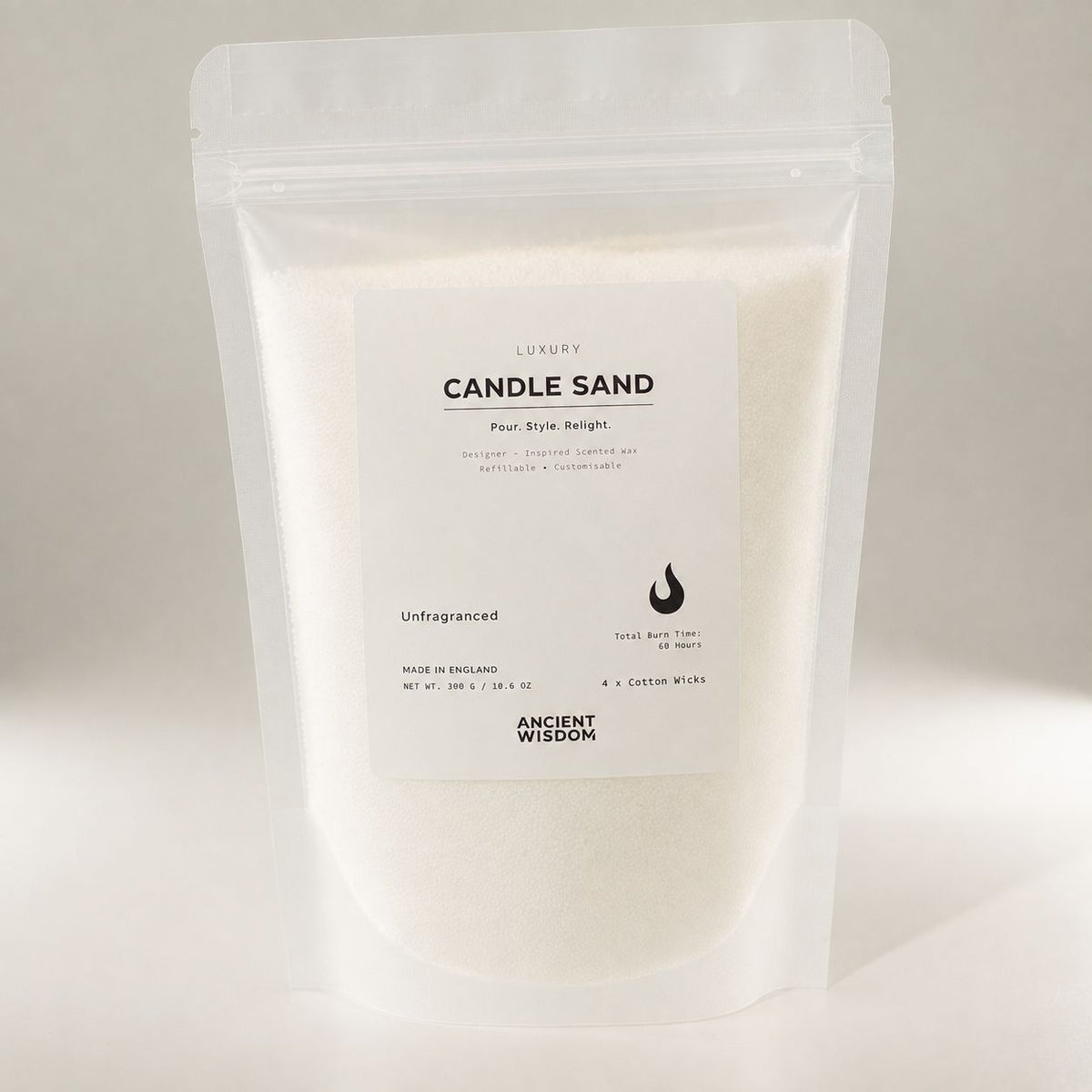 White Unfragranced Candle Sand | 300g | 60hr Burn | Made in England | Layering & Dining