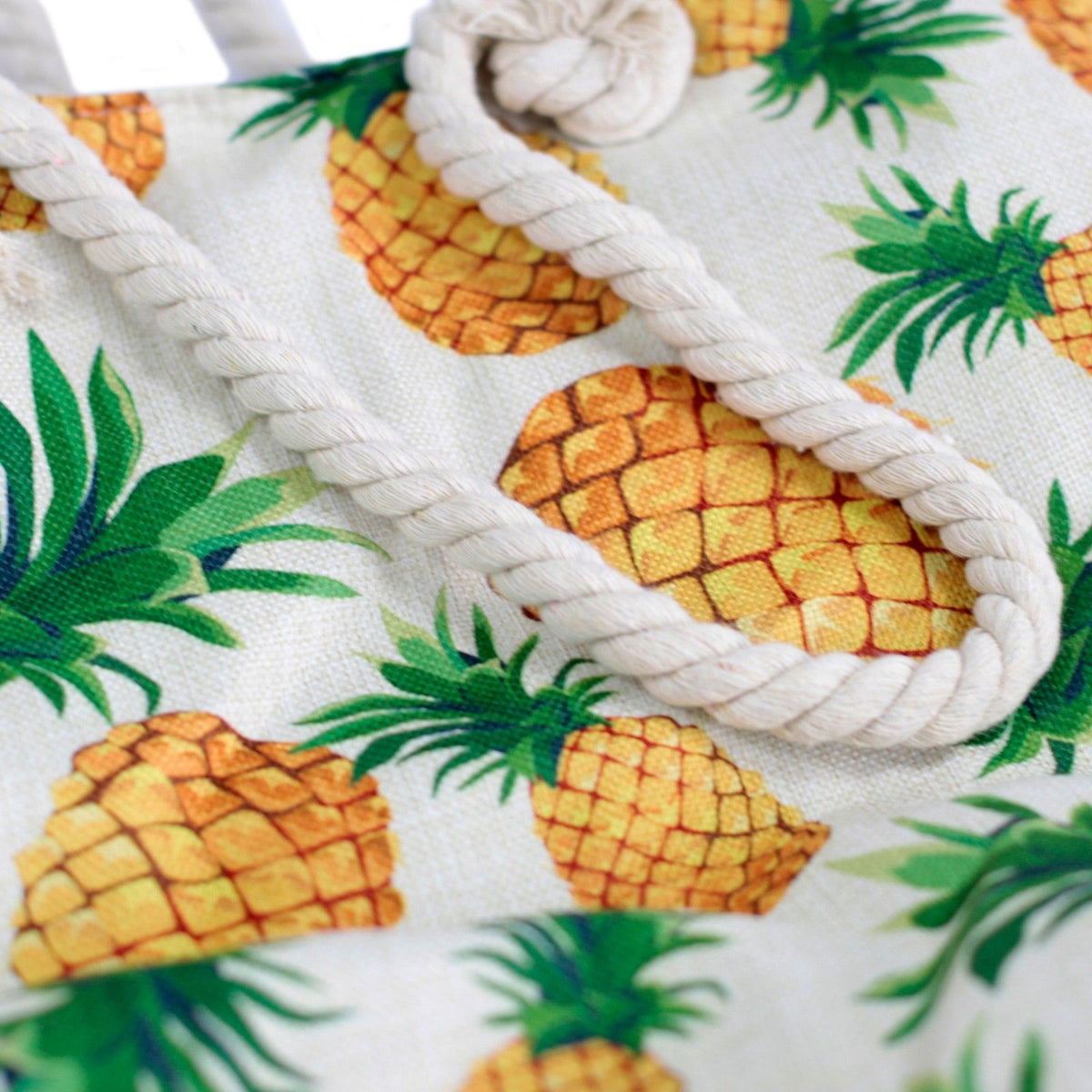 Rope Handle Tote Bag | Pineapple Print | Canvas Beach & Shoulder Bag