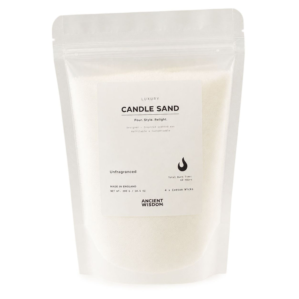 White Unfragranced Candle Sand | 300g | 60hr Burn | Made in England | Layering & Dining