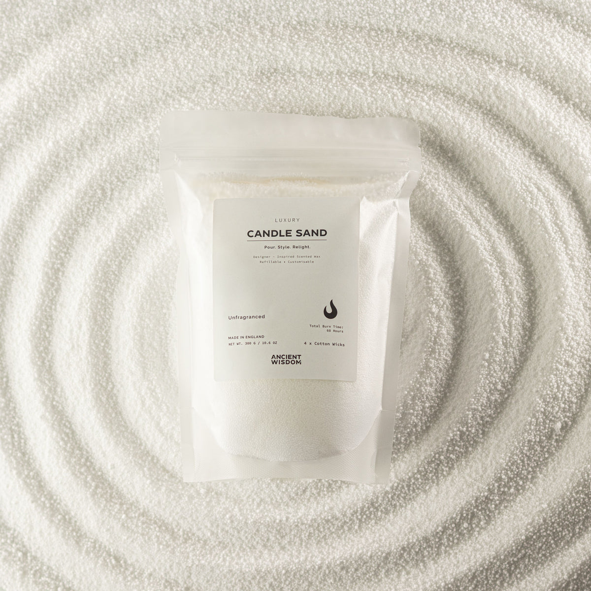 White Unfragranced Candle Sand | 300g | 60hr Burn | Made in England | Layering & Dining