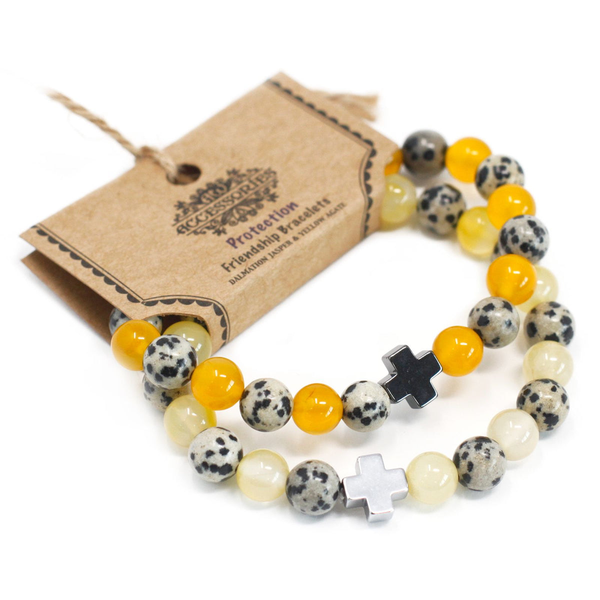 Gemstone Friendship Bracelets — Dalmatian Jasper & Yellow Agate | Set of 2