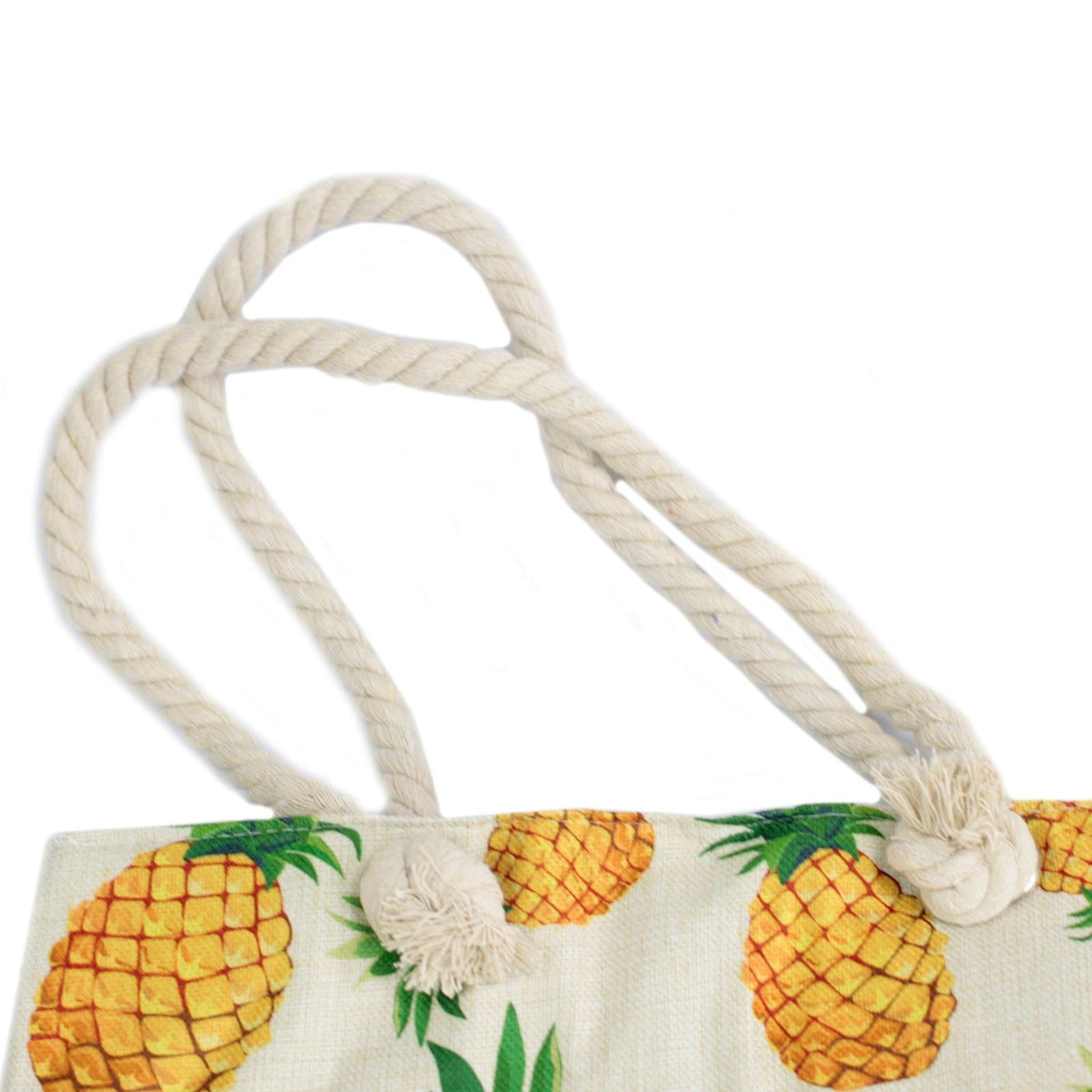 Rope Handle Tote Bag | Pineapple Print | Canvas Beach & Shoulder Bag
