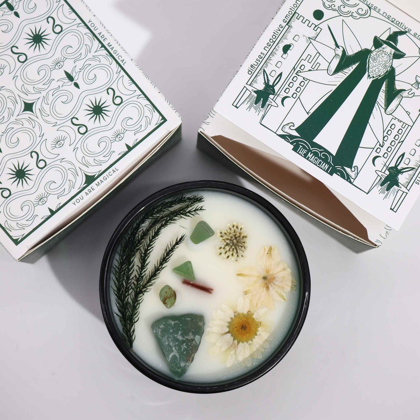 The Magician Crystal Magic Candle | Enchanted Mint | Jade | Tarot Candle Manifestation Gift