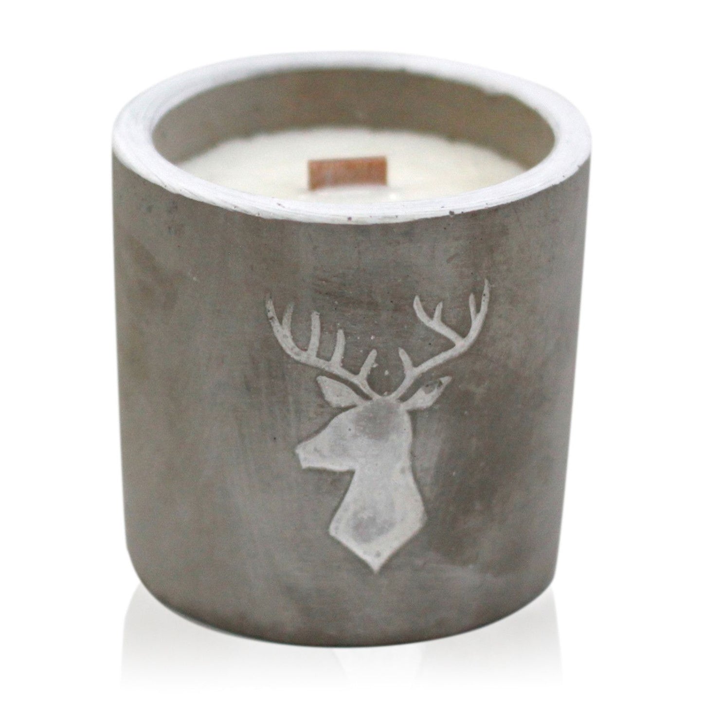 Whiskey & Woodsmoke Concrete Candle | Wooden Wick | Stag Head | Medium Pot | Amber & Calm