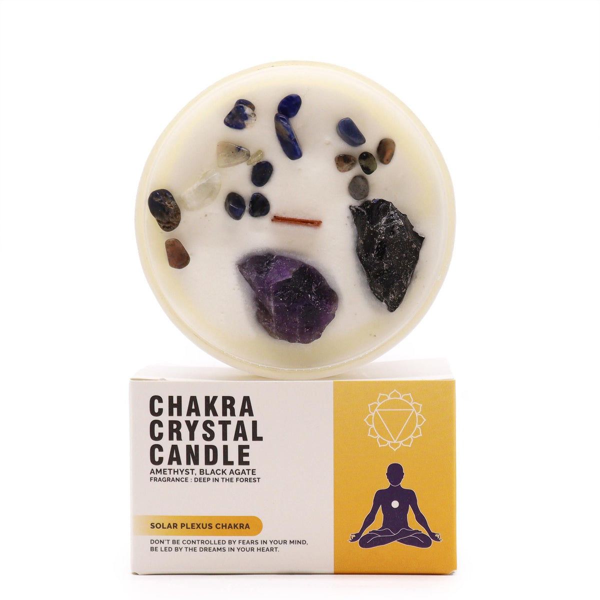 Solar Plexus Chakra Crystal Candle | Deep in the Forest | Amethyst & Black Agate | Confidence & Power Gift