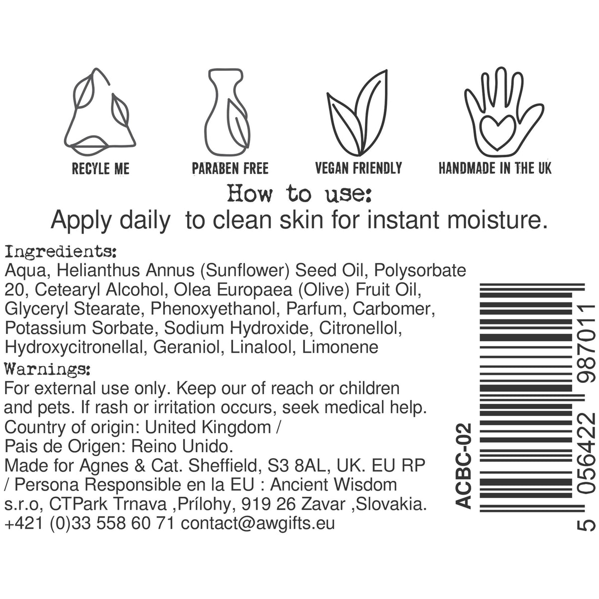 Agnes + Cat Sea Salt & Moss Hand & Body Cream | Coastal Moisturiser | Made in Sheffield