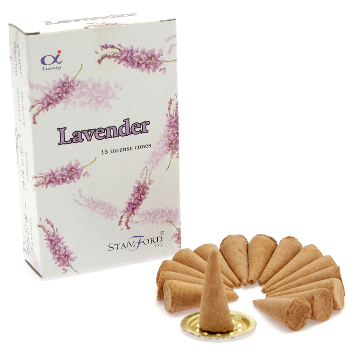 Lavender Incense Cones with Metal Holder | 15 Pack | Stamford Premium Aromatherapy Gift