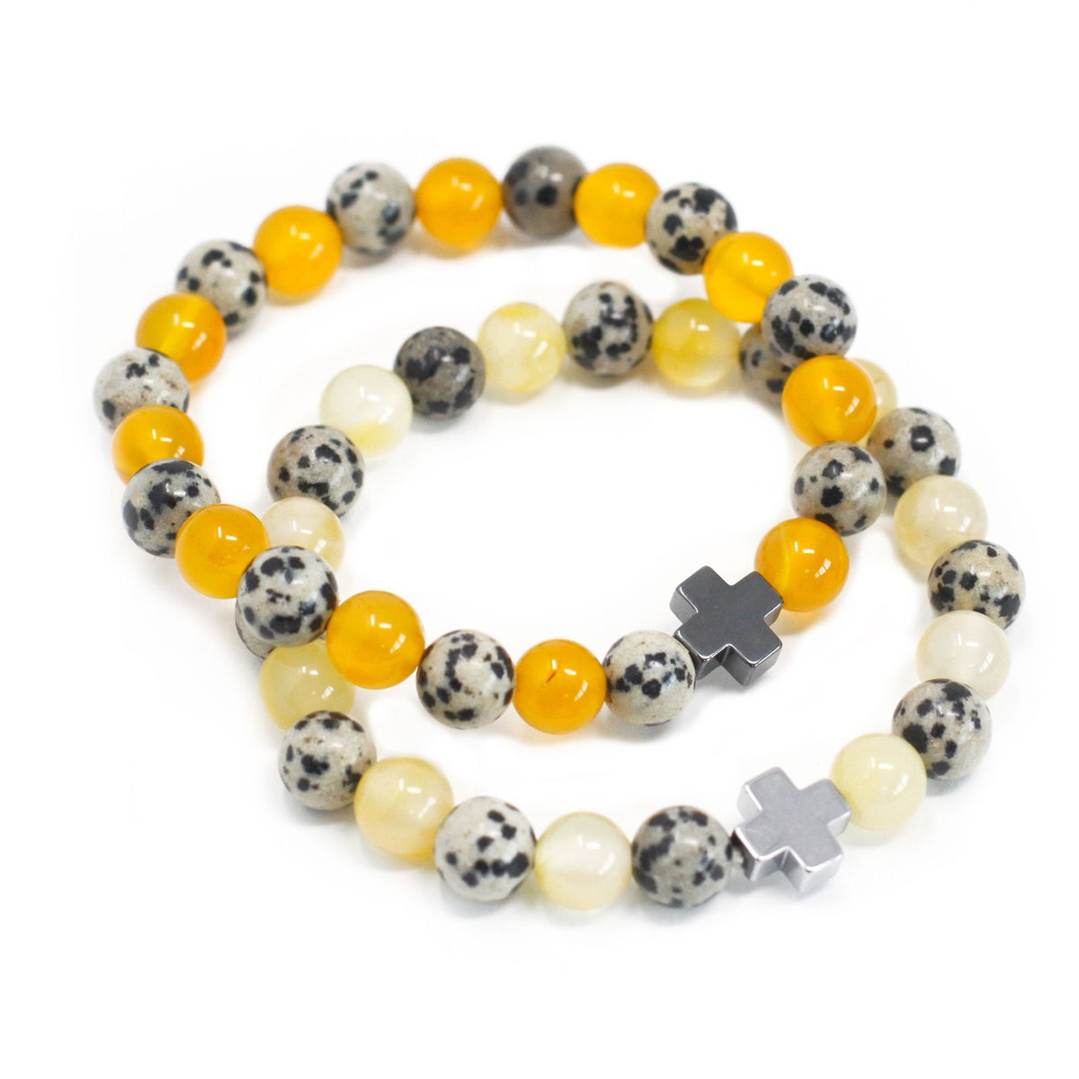 Gemstone Friendship Bracelets — Dalmatian Jasper & Yellow Agate | Set of 2