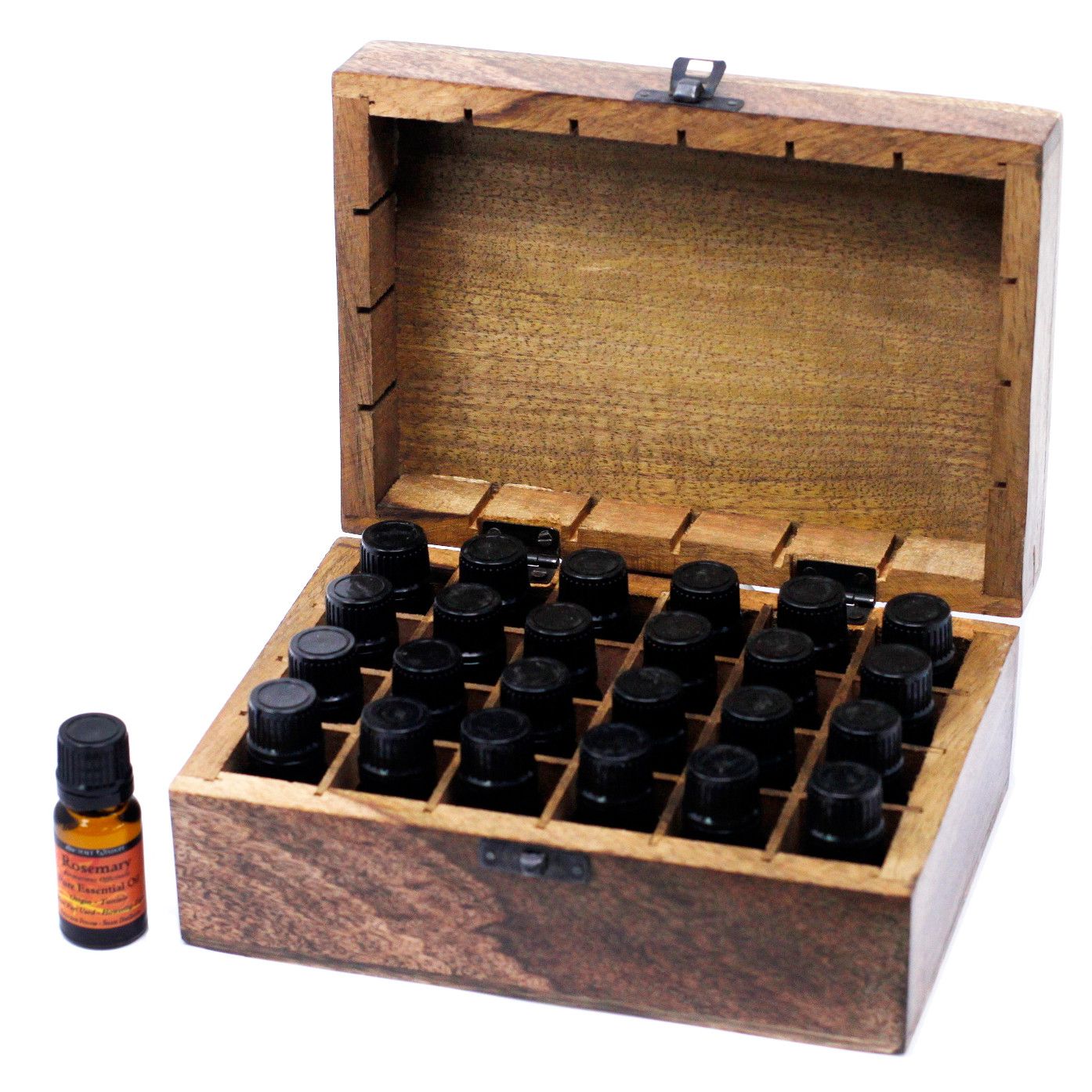 Mango Wood Aromatherapy Storage Box | Holds 24 Essential Oil Bottles | Organisation Gift