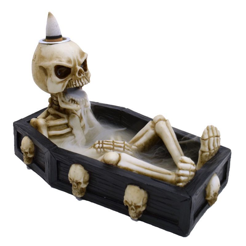 Skeleton in the Coffin Backflow Incense Burner | Gothic Halloween Home Décor Gift